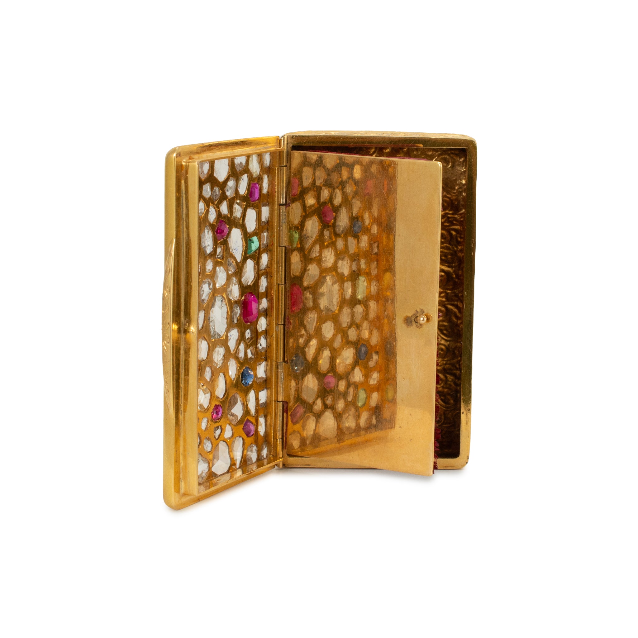 Antique Jeweled Solid 18K Gold CT Diamond Sapphire Ruby Emerald Filigree Box