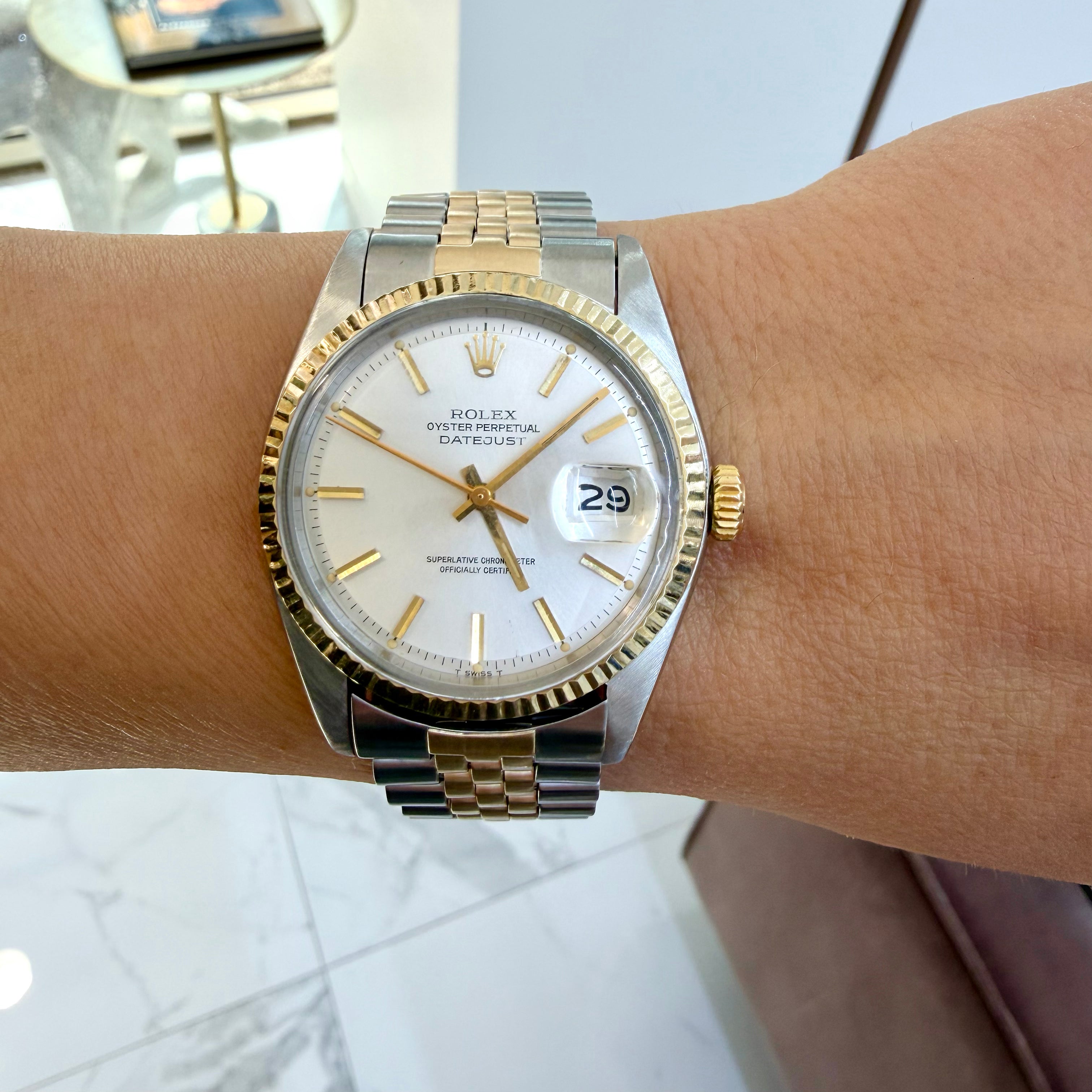 Rolex Datejust 36MM 1601 Silver Dial Fluted Jubilee Yellow Gold Steel Watch