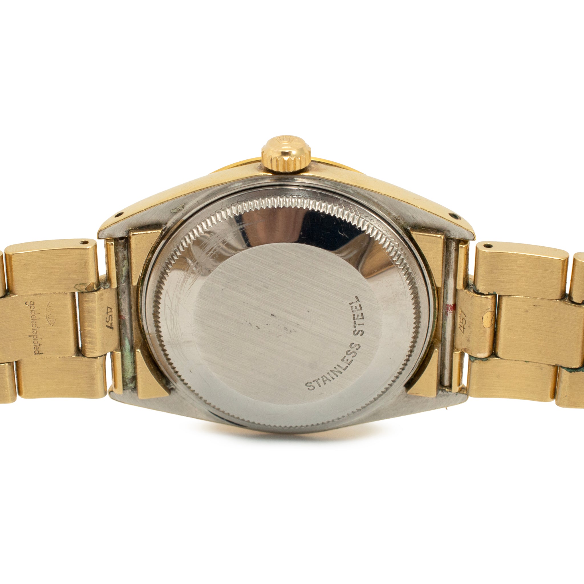 Vintage Rolex Oyster Perpetual Date 34MM 15505 Door Stop Gold Plated Steel Watch