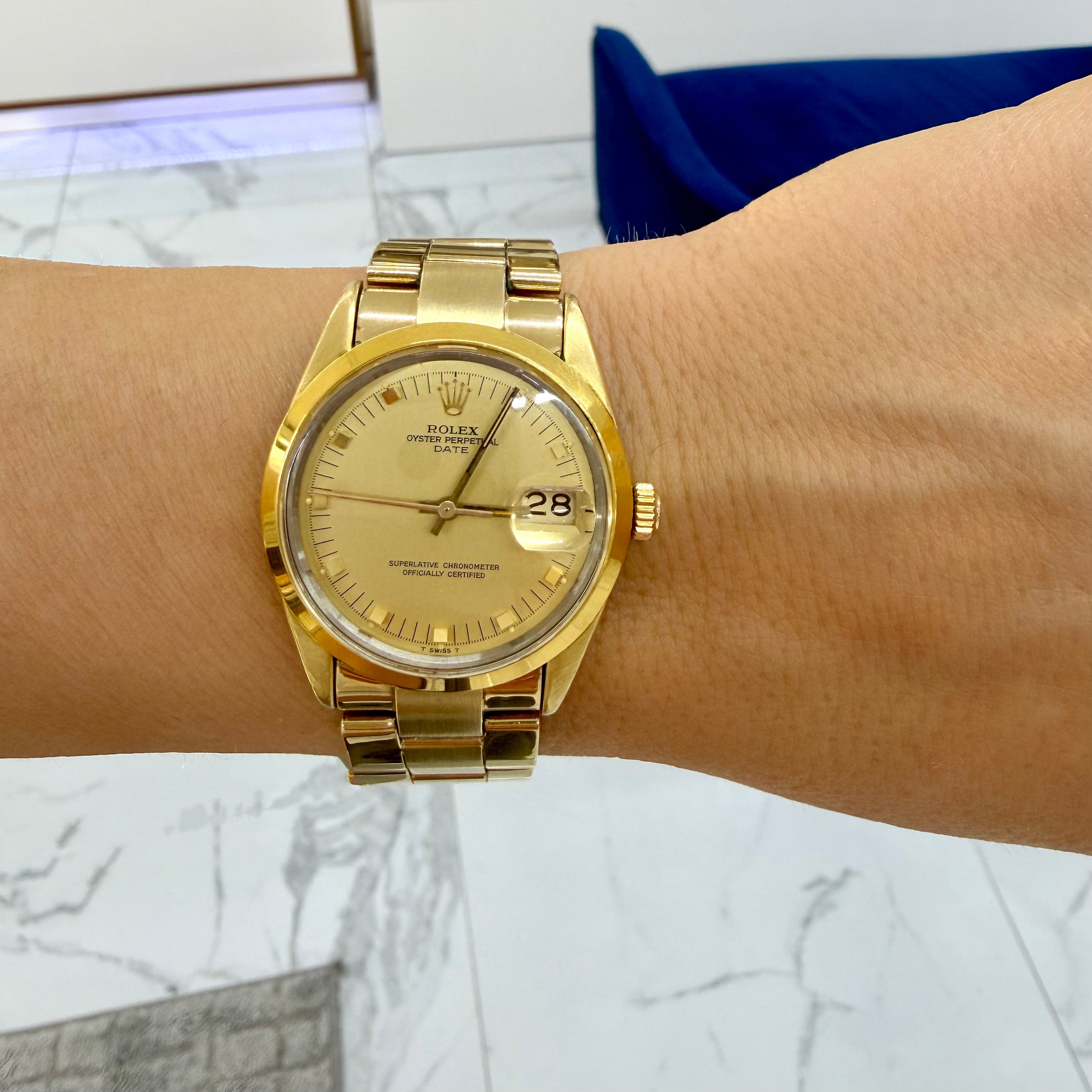 Vintage Rolex Oyster Perpetual Date 34MM 15505 Door Stop Gold Plated Steel Watch