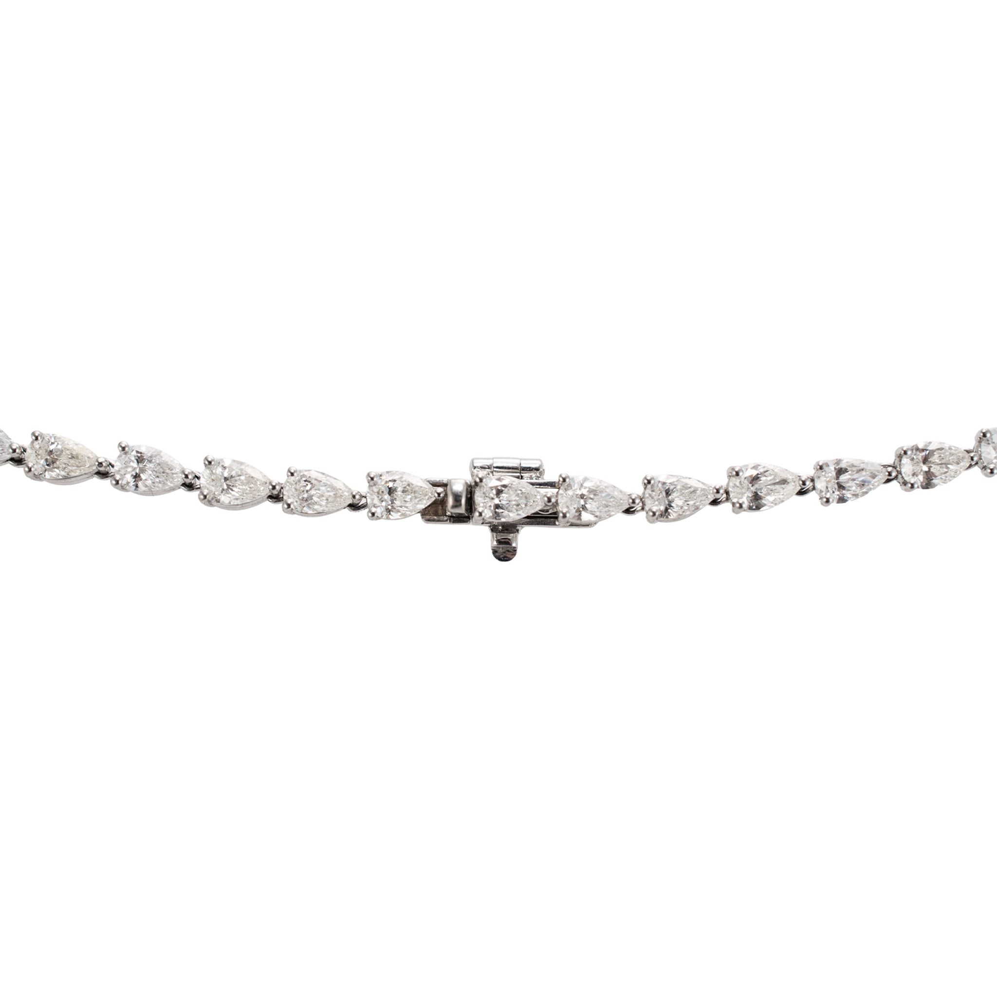 18K White Gold 28.56ct Pear Shape Diamond Tennis Graduated Lariat Necklace