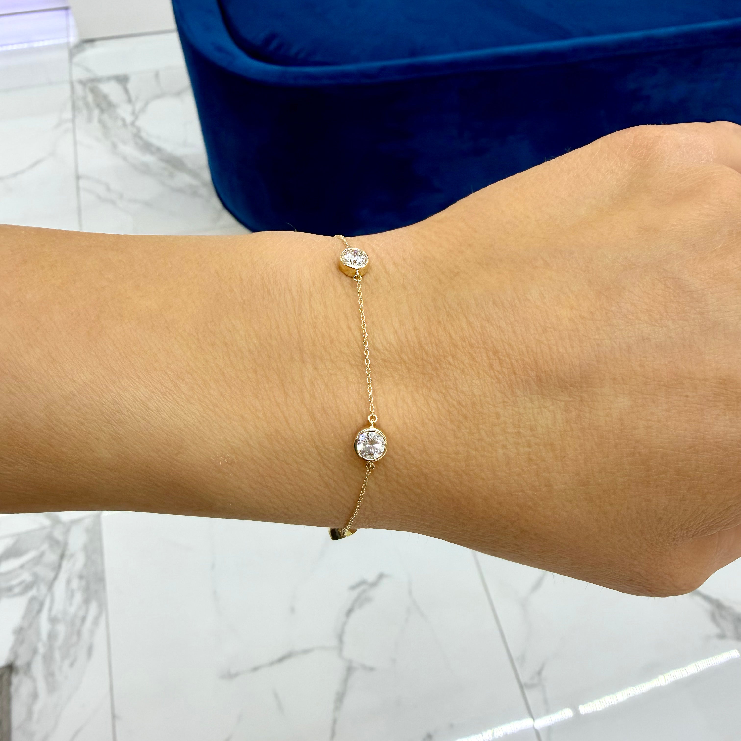 14K Yellow Gold 2.00ct Round Cut Lab Grown Diamond by the Yard Link Bracelet