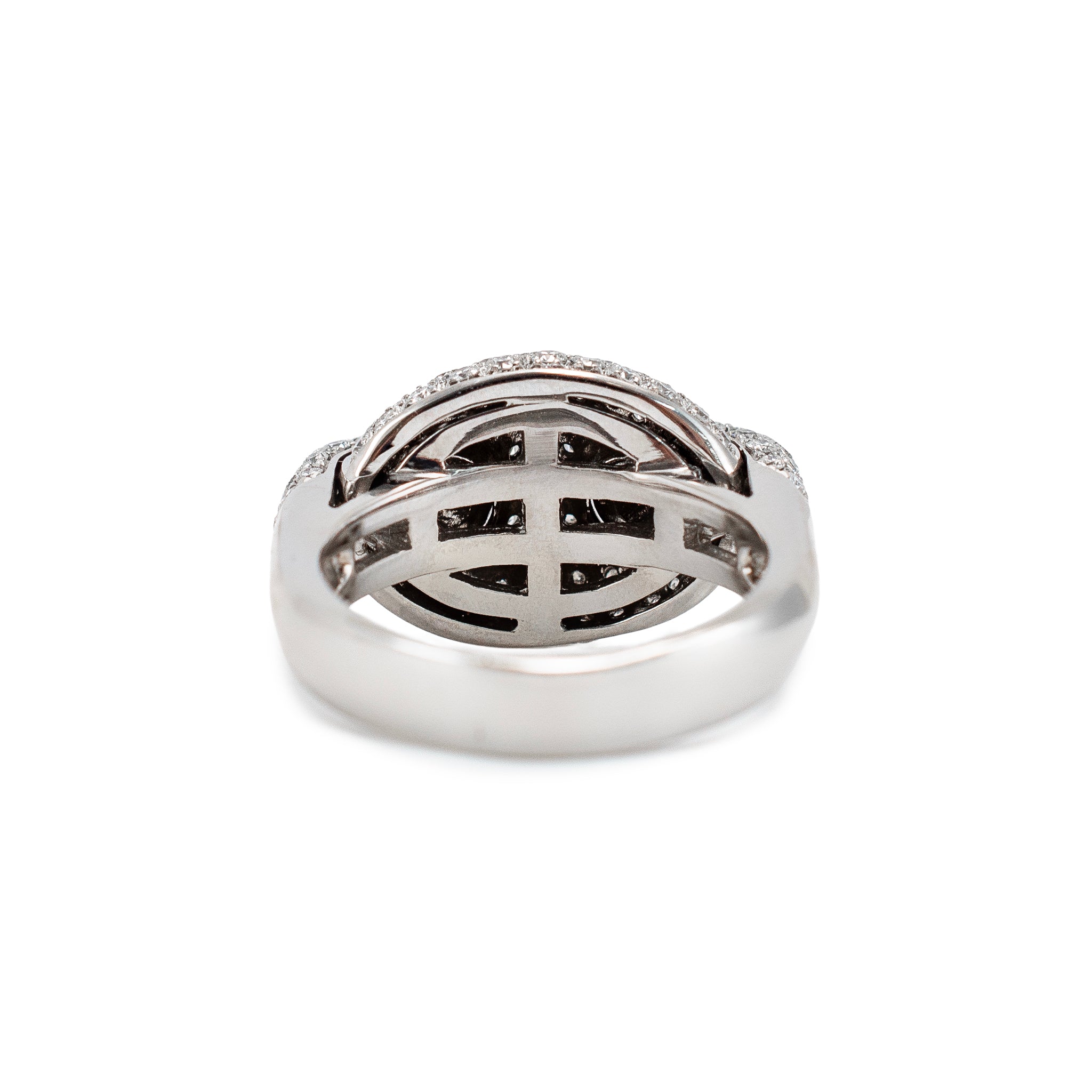 Men’s 18K White Gold 1.90ct Micro Pave Diamond Mariner Gucci Link Band Ring