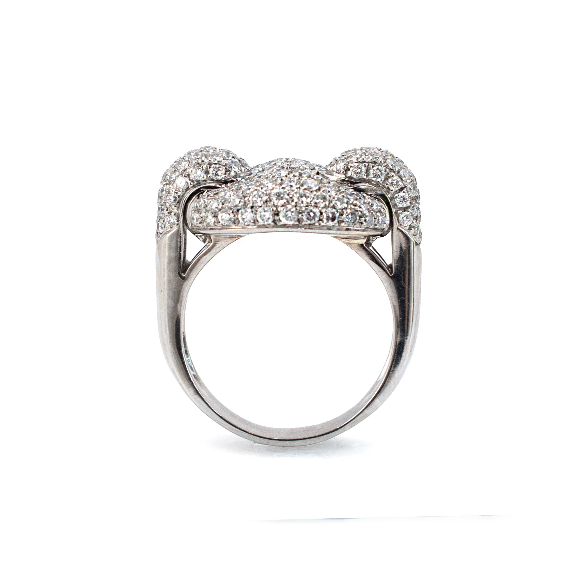 Men’s 18K White Gold 1.90ct Micro Pave Diamond Mariner Gucci Link Band Ring