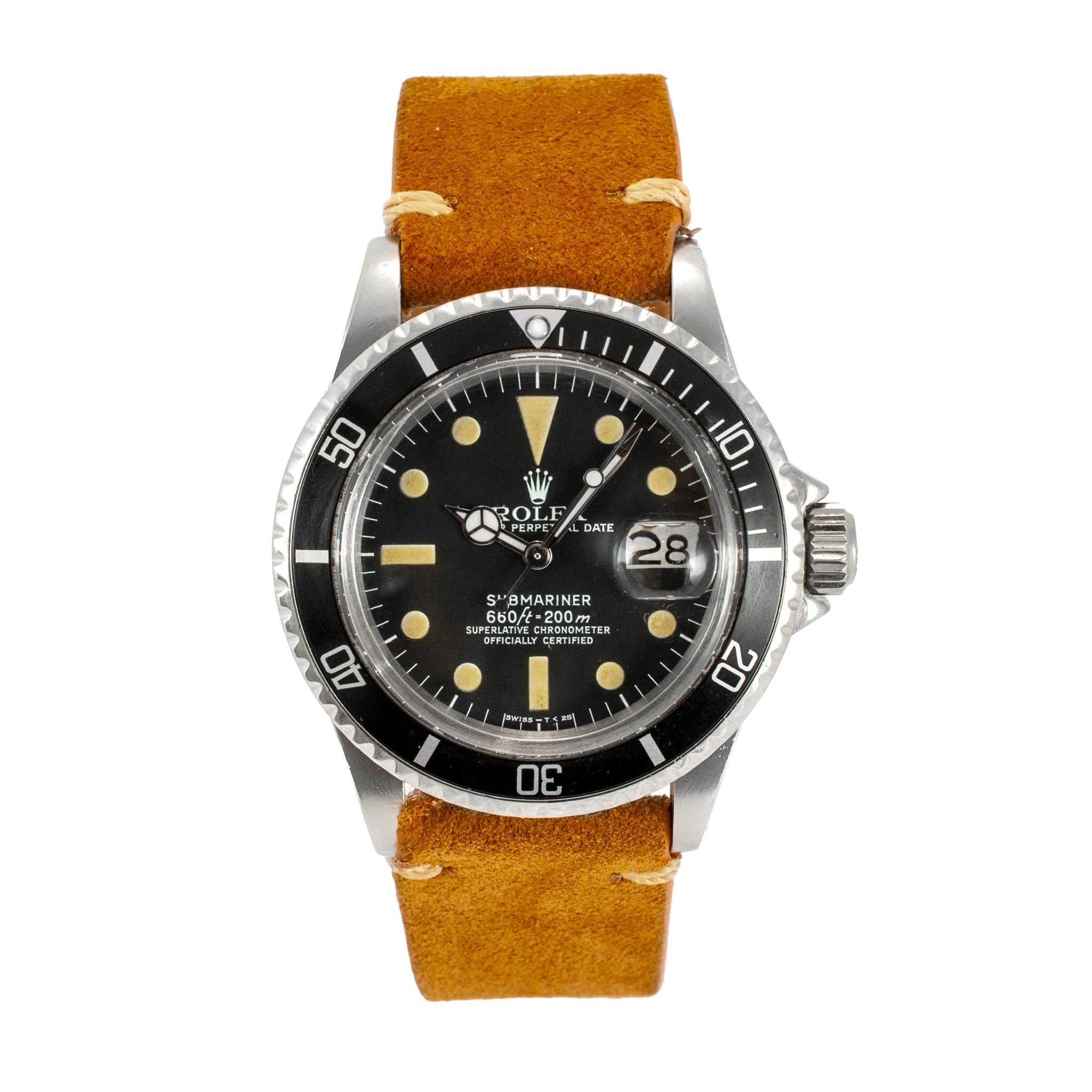 Vintage Rolex Submariner Date 40MM 1680 Brown Buttery Yellow Lume Steel Watch