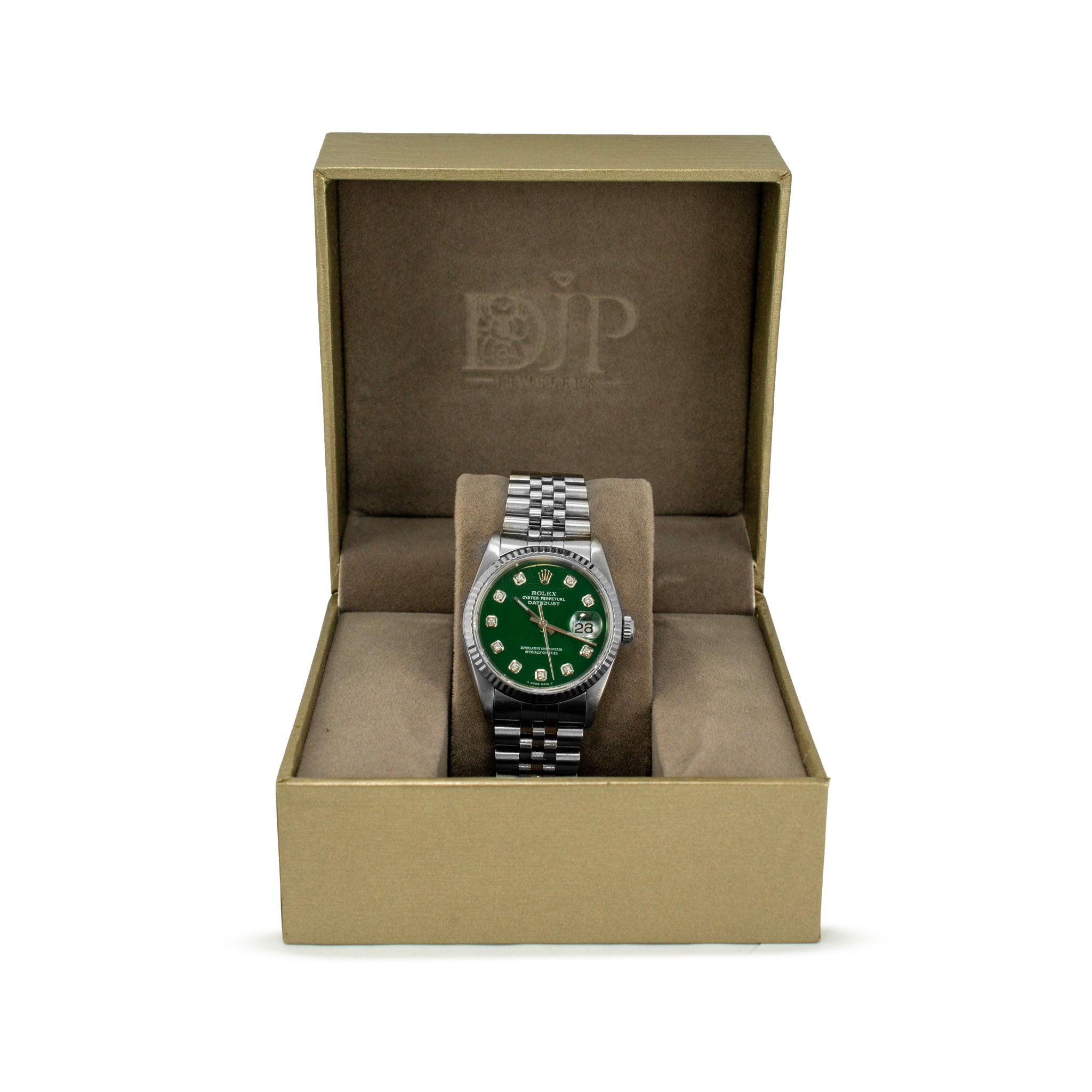 Rolex Datejust 36MM 16234 Green Diamond Dial Jubilee Fluted Steel Watch