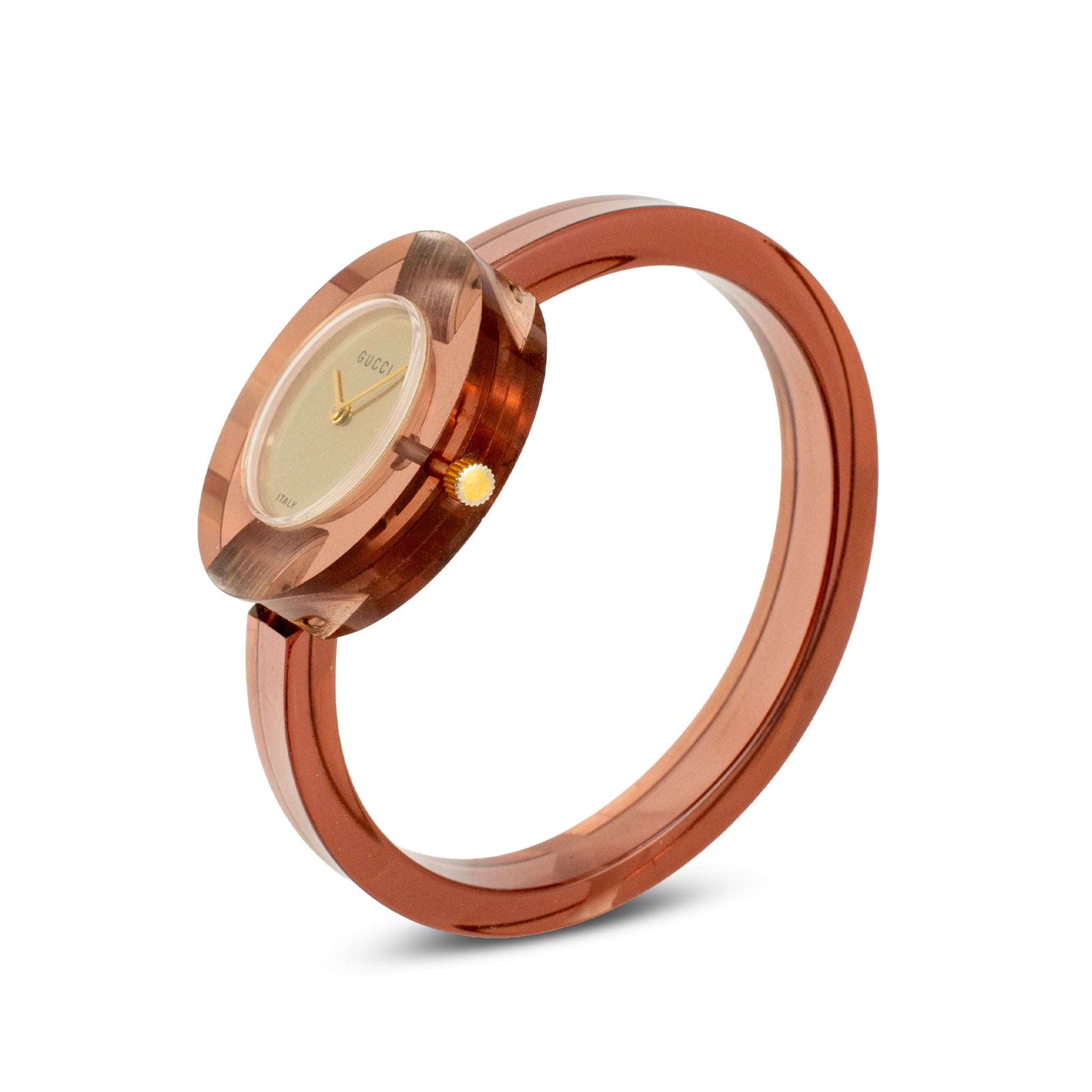 Ladies Vintage Pink Gucci Lucite 35MM Bangle Manual Wind Watch