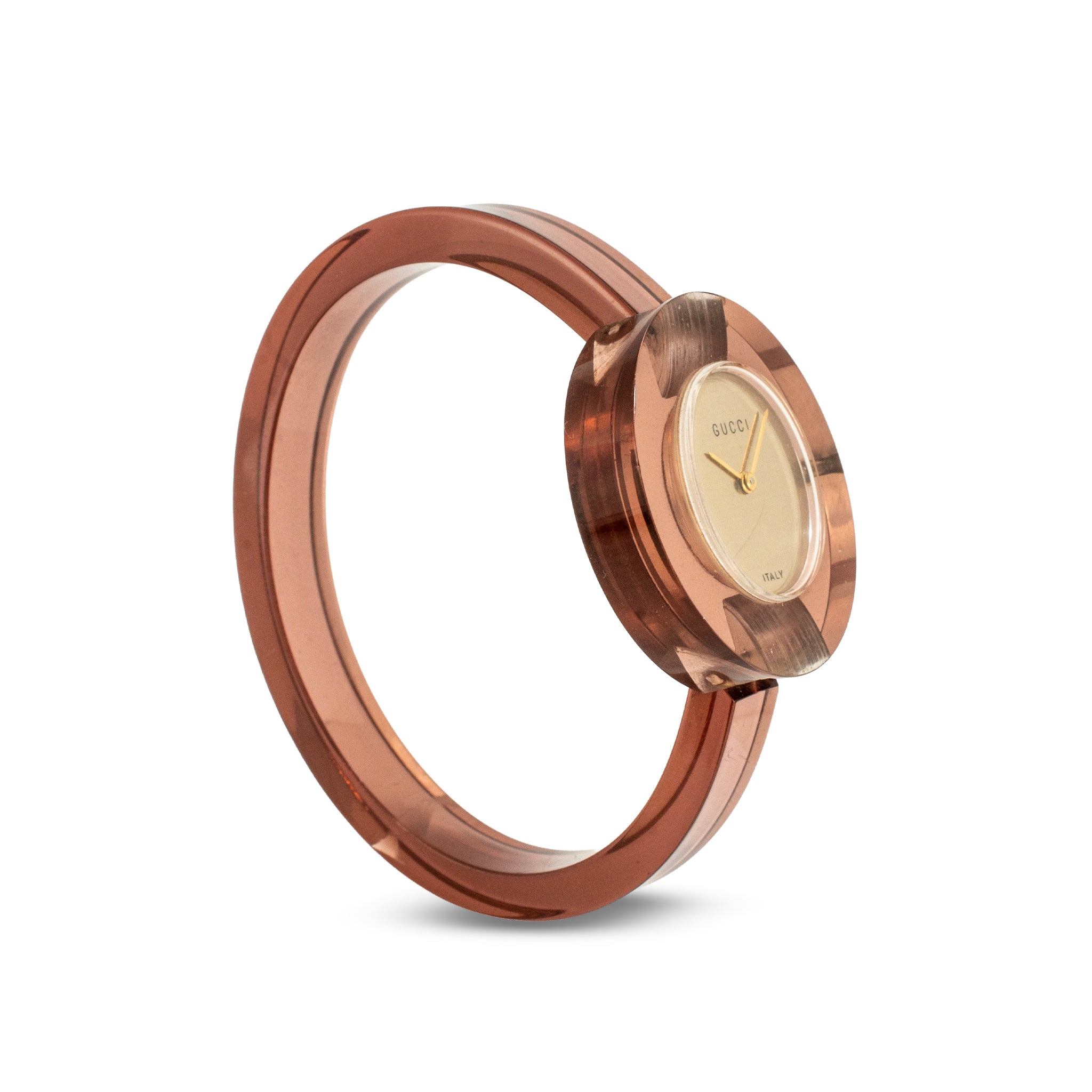 Ladies Vintage Pink Gucci Lucite 35MM Bangle Manual Wind Watch