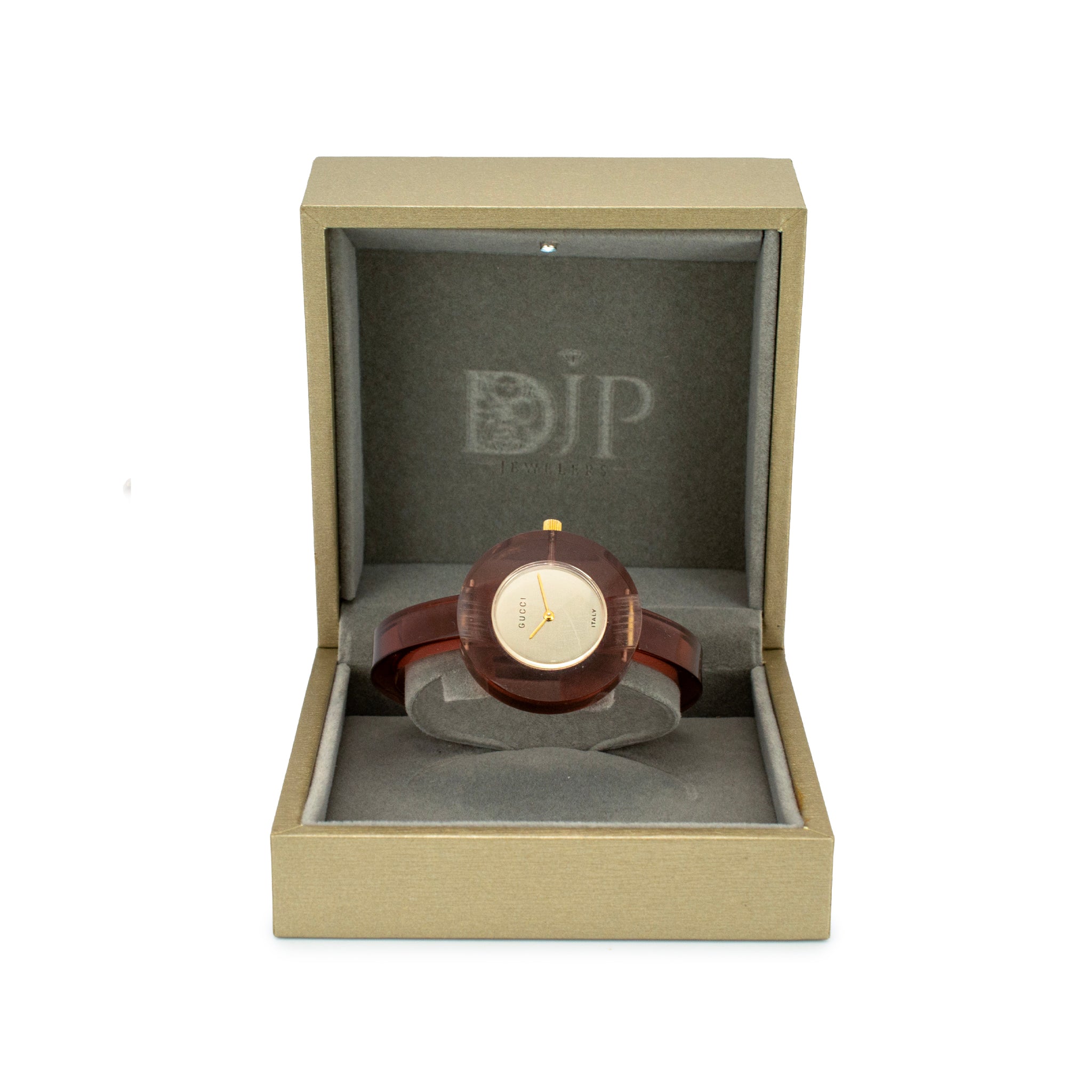 Ladies Vintage Pink Gucci Lucite 35MM Bangle Manual Wind Watch