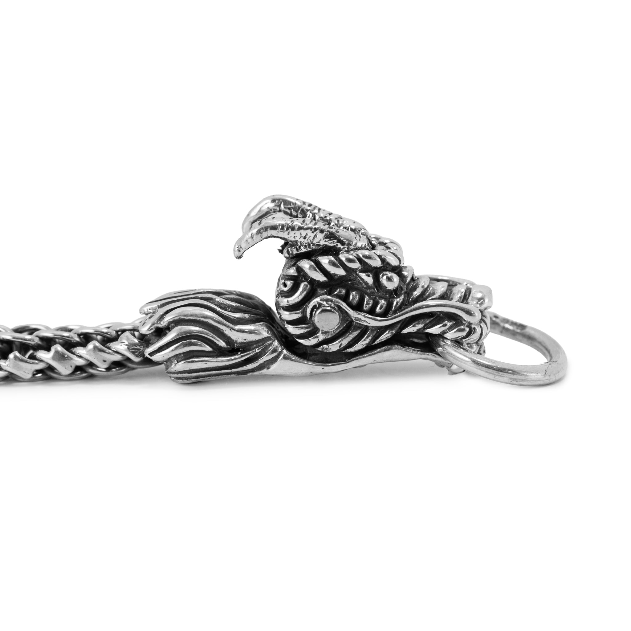 Men’s Vintage Double Dragon Head 925 Sterling Silver Wheat Link Bracelet