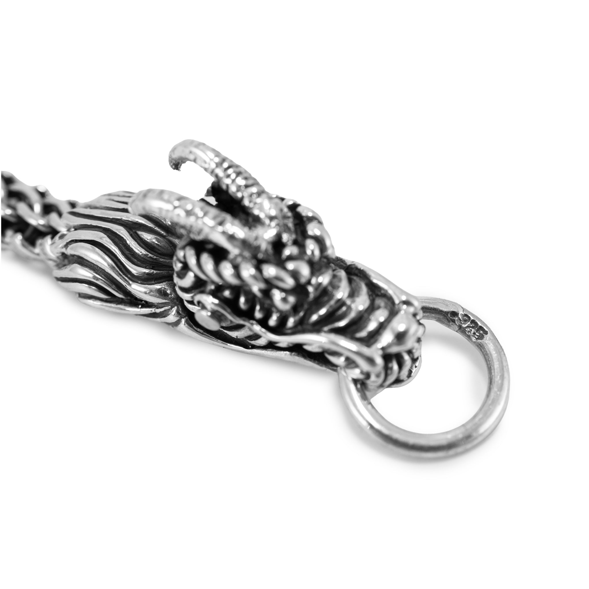 Men’s Vintage Double Dragon Head 925 Sterling Silver Wheat Link Bracelet