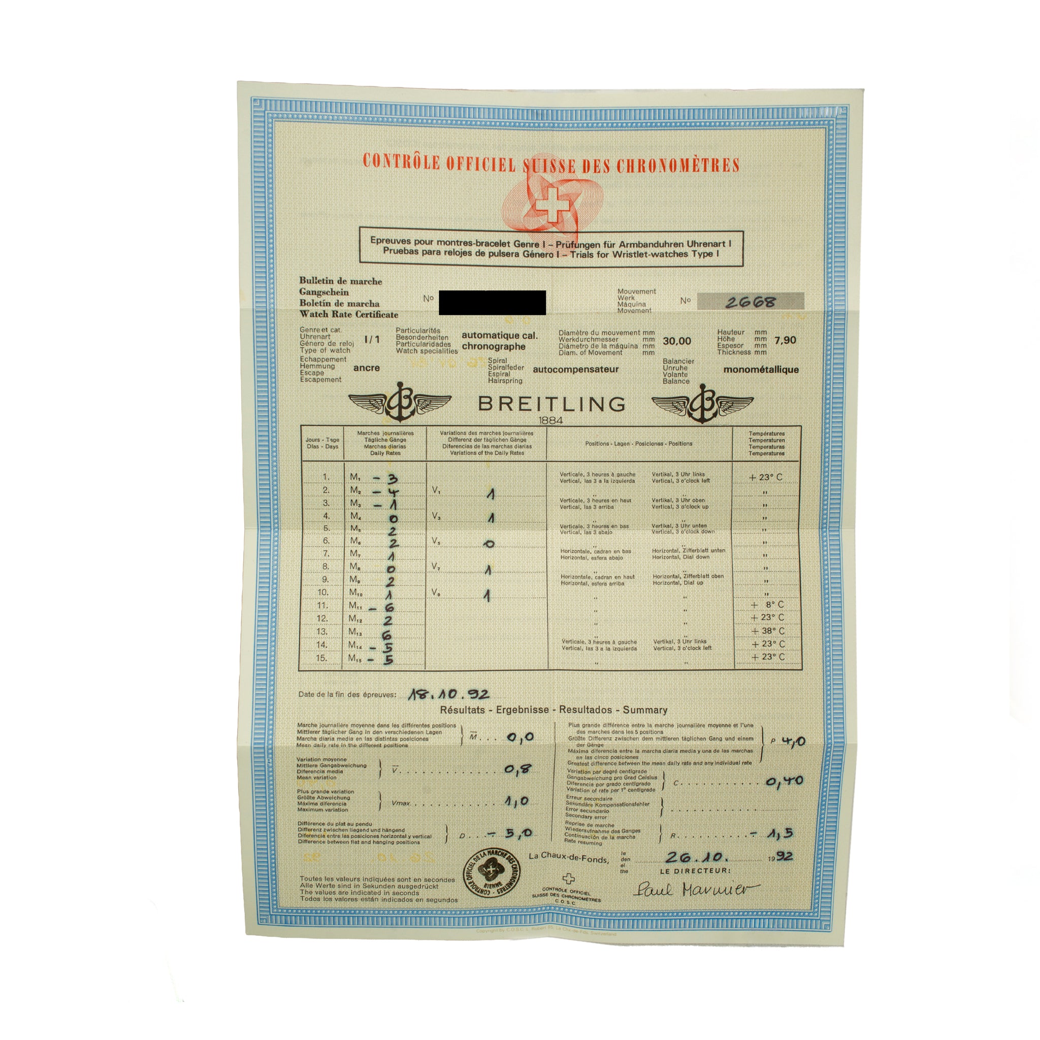 Breitling Chronomat 40MM K13048 18K Yellow Gold Brown White Chronograph Watch