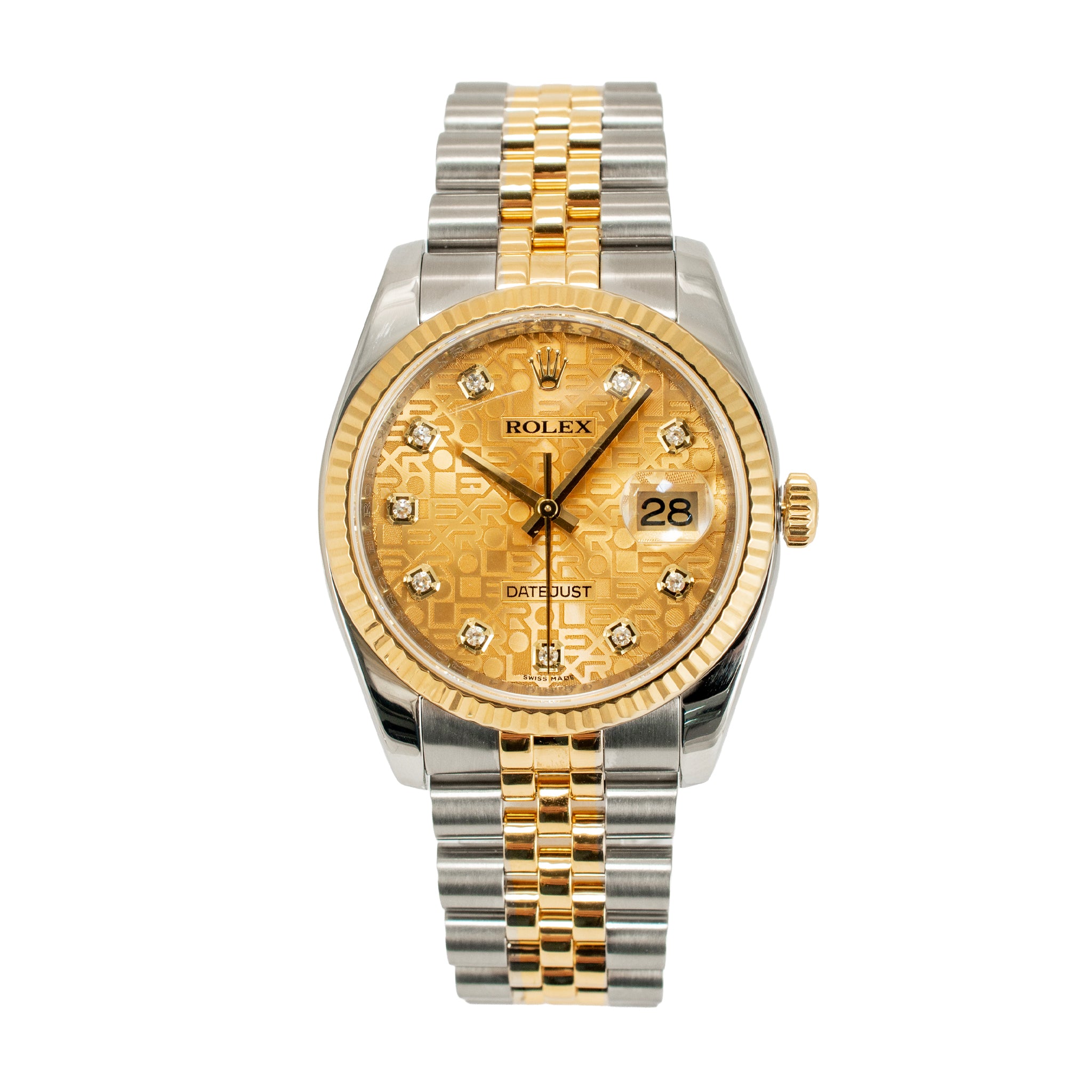 Ladies Rolex Datejust 36MM 116233 Jubilee Diamond Dial Fluted Gold Steel Watch