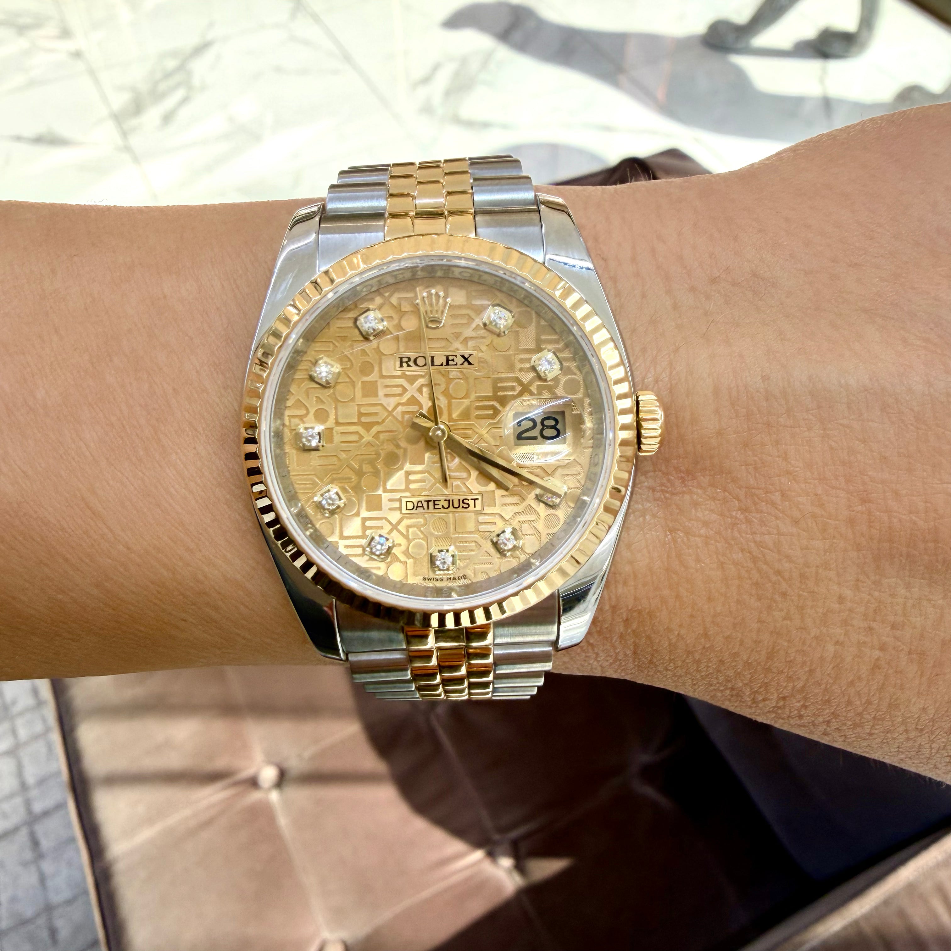 Ladies Rolex Datejust 36MM 116233 Jubilee Diamond Dial Fluted Gold Steel Watch