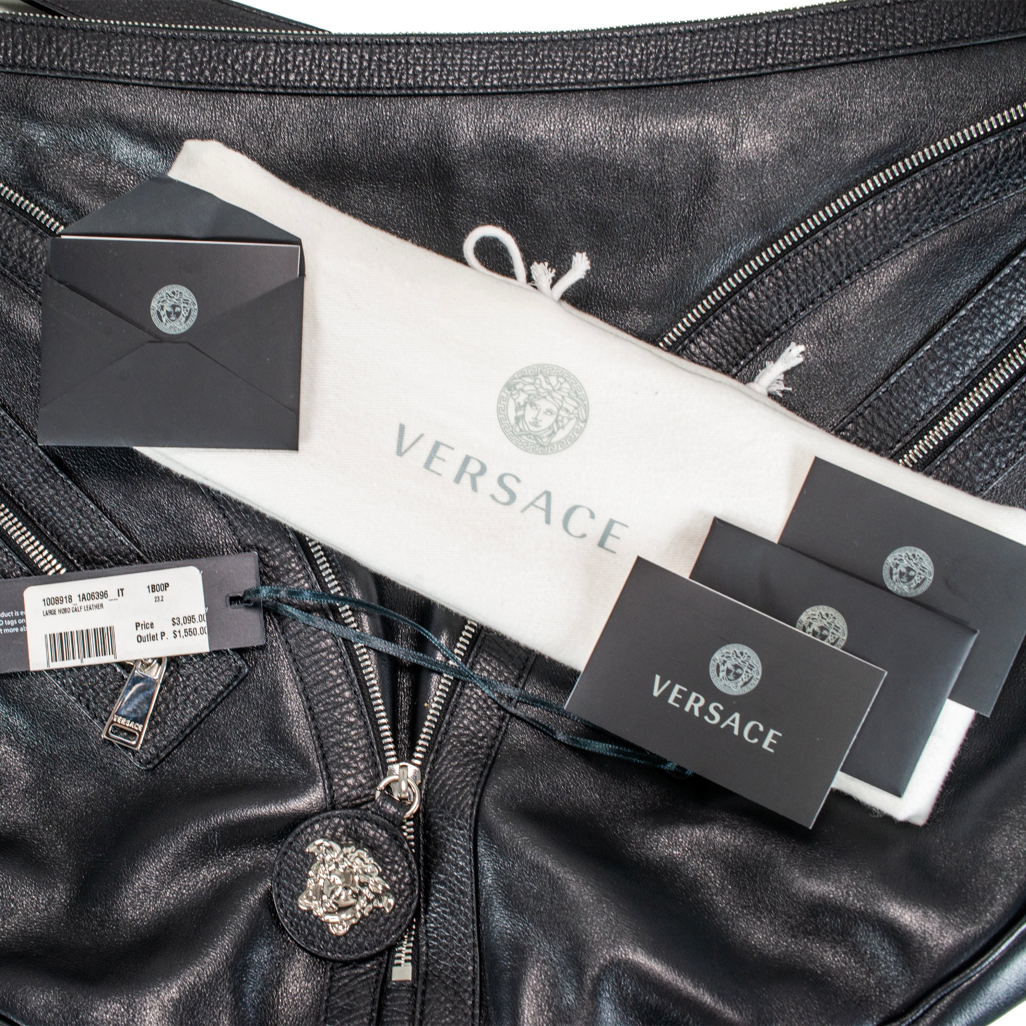 Versace Repeat Large Hobo Black Leather Silver Hardware Shoulder Bag