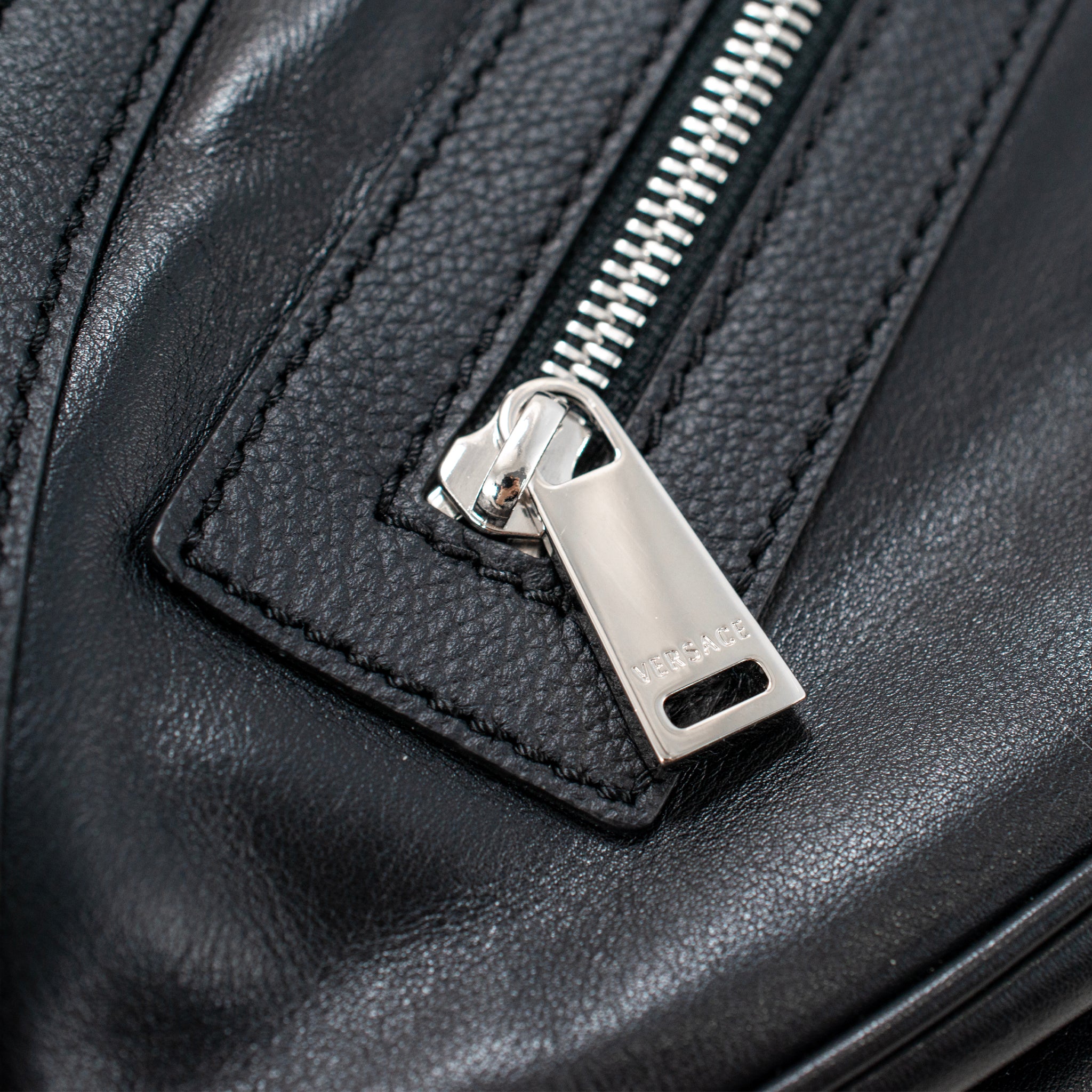 Versace Repeat Hobo Medium Black Leather Silver Hardware Shoulder Bag