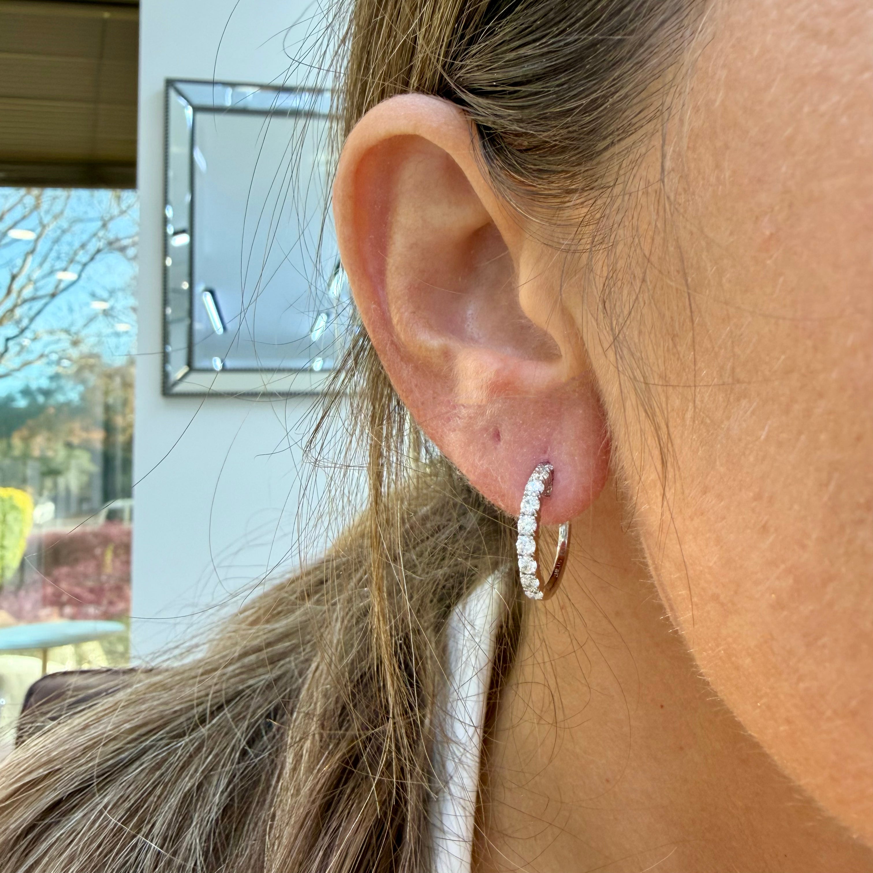 Ladies 14K White Gold 0.97ct Lab Grown Diamond Hoops Earrings