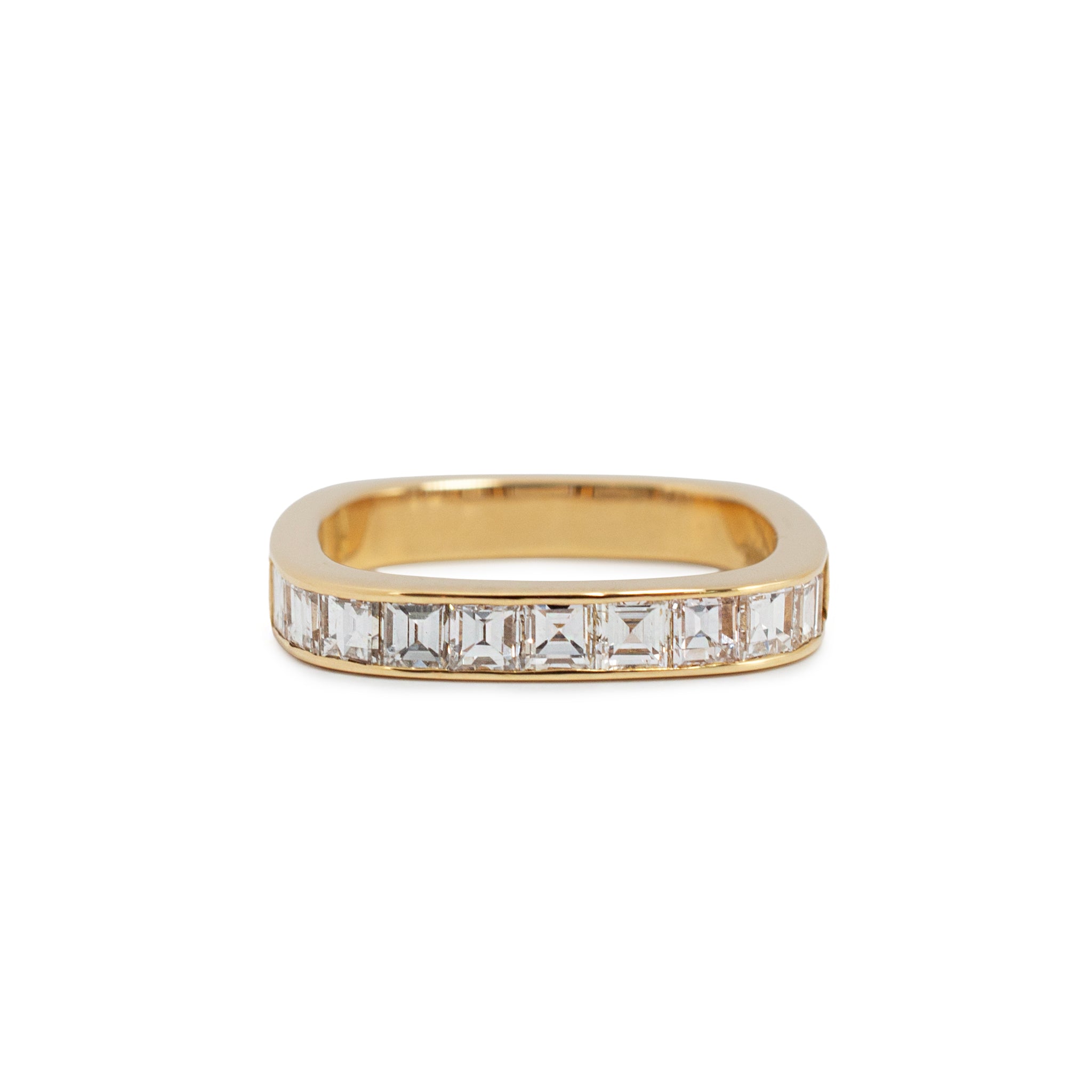 Vintage Swiss 18K Yellow Gold 1.12ct Square Cut Baguettes Diamonds Band Ring