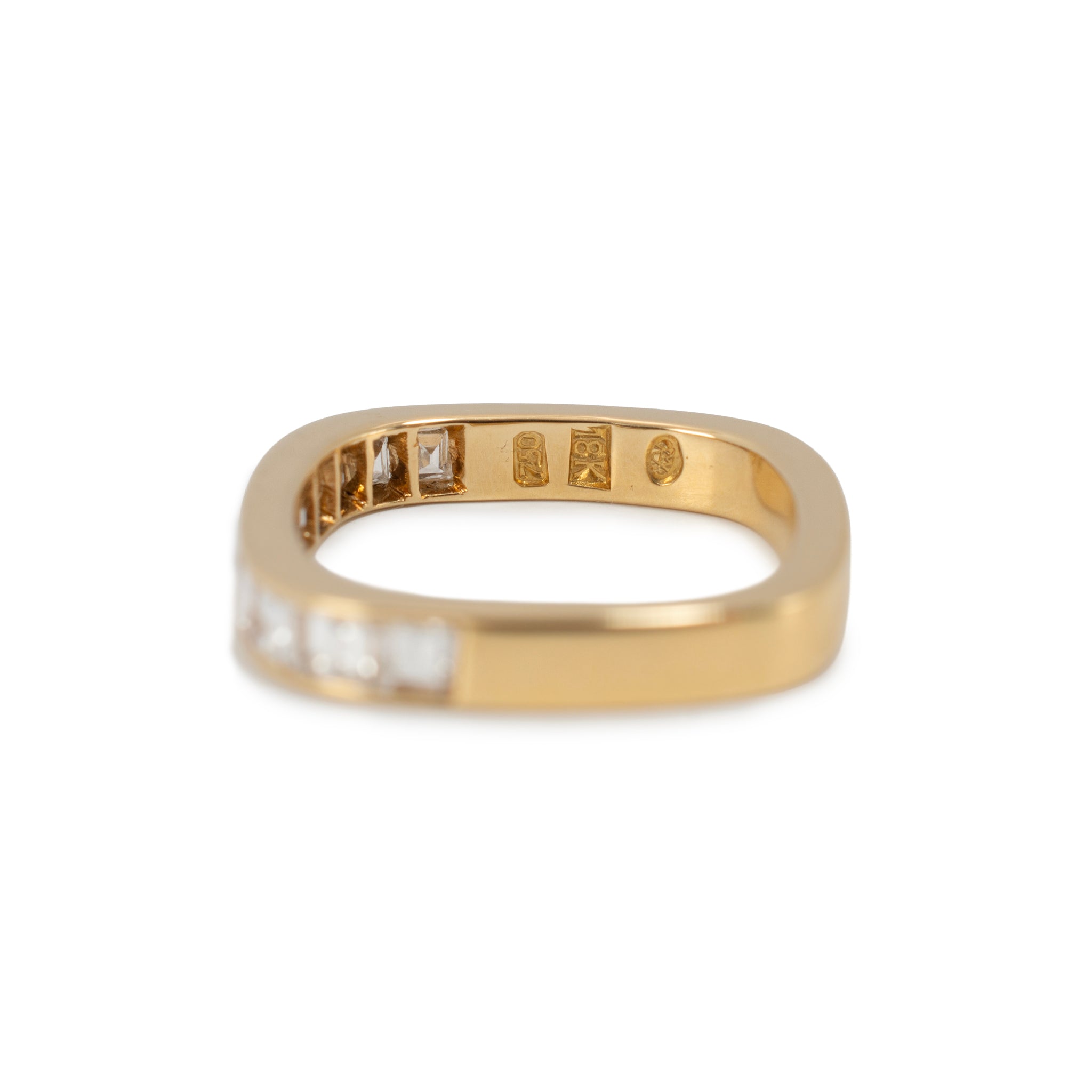 Vintage Swiss 18K Yellow Gold 1.12ct Square Cut Baguettes Diamonds Band Ring