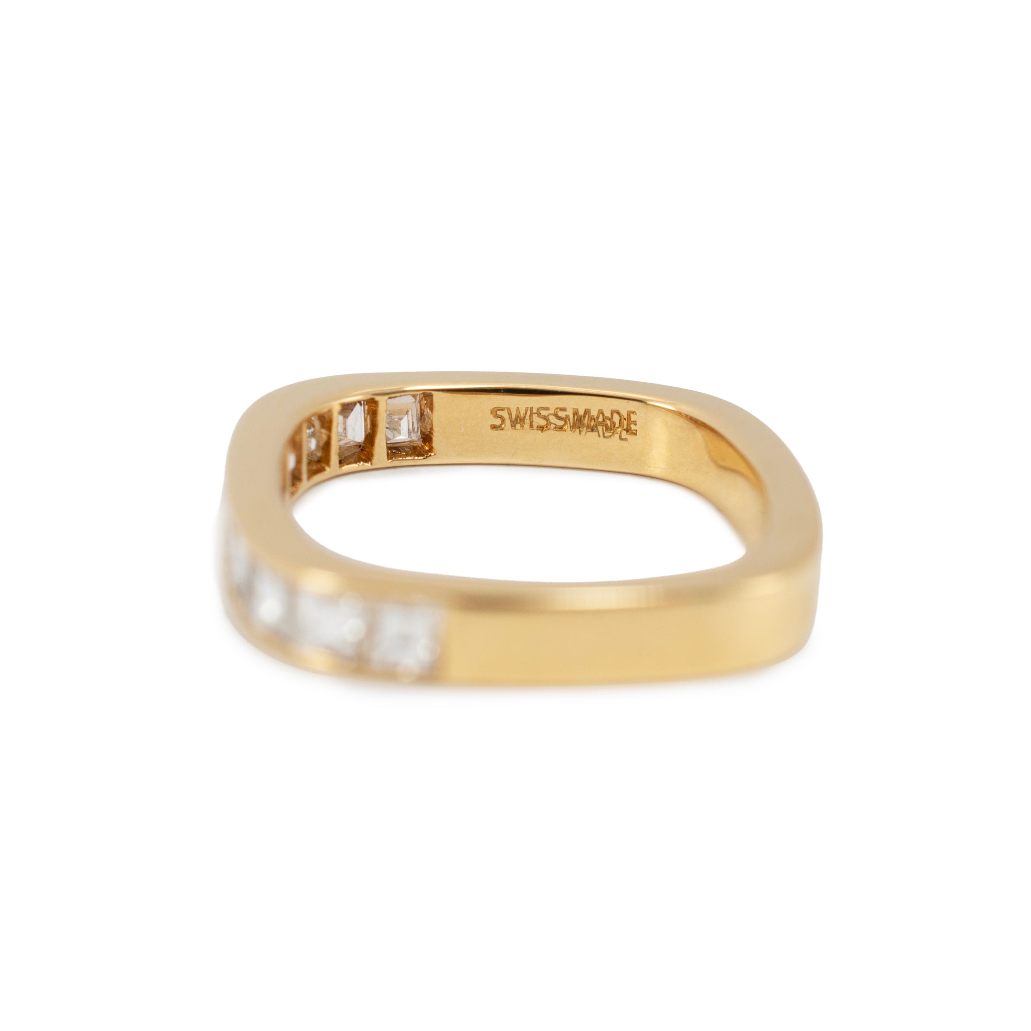 Vintage Swiss 18K Yellow Gold 1.12ct Square Cut Baguettes Diamonds Band Ring