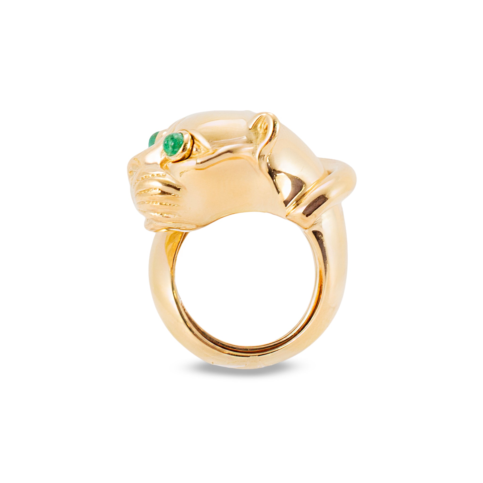 Vintage David Webb 18K Yellow Gold Emerald Eyes Panther Cocktail Ring