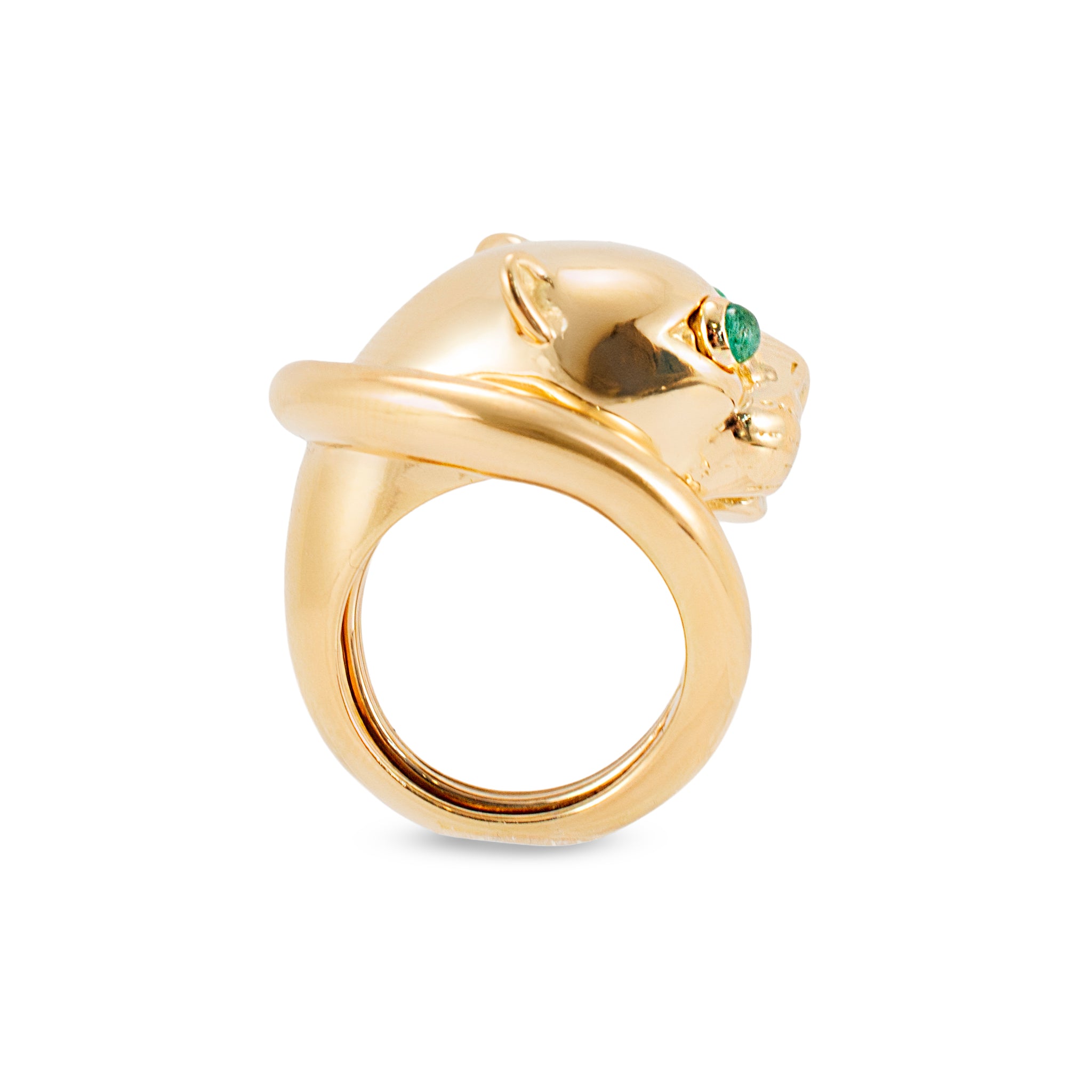Vintage David Webb 18K Yellow Gold Emerald Eyes Panther Cocktail Ring