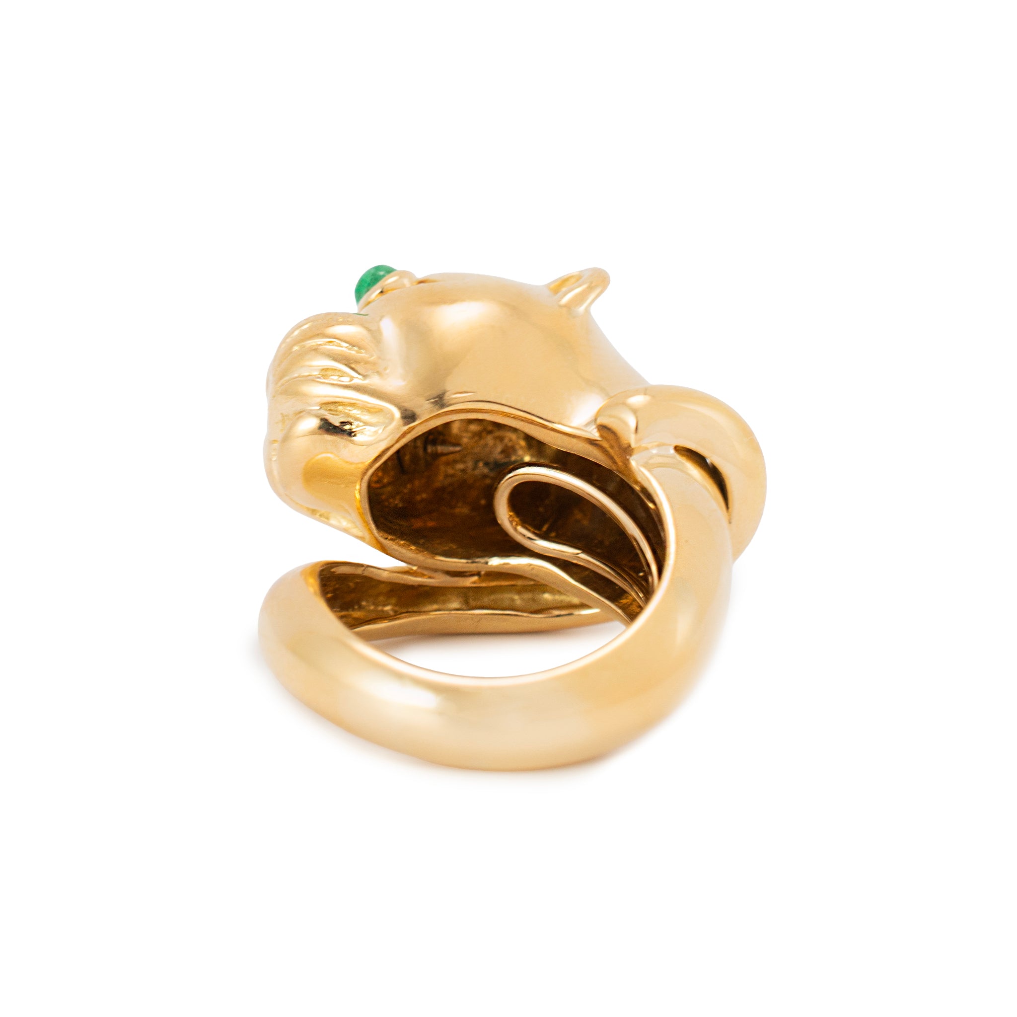 Vintage David Webb 18K Yellow Gold Emerald Eyes Panther Cocktail Ring