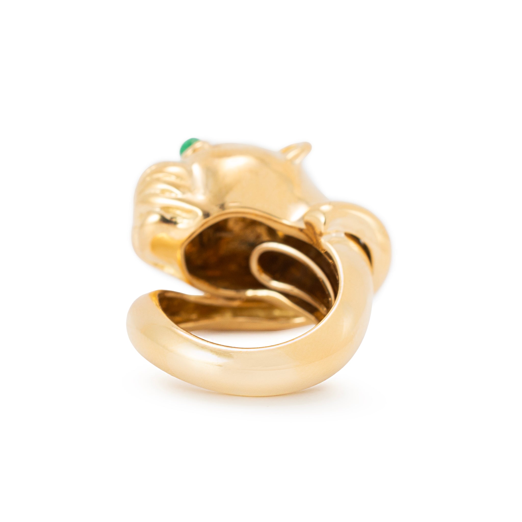 Vintage David Webb 18K Yellow Gold Emerald Eyes Panther Cocktail Ring