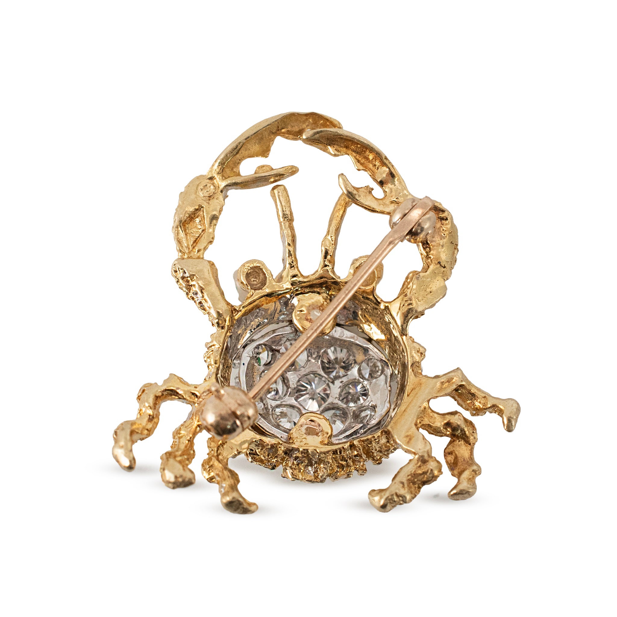 Vintage Herbert Rosenthal 18K Gold 0.57ctw Diamond Emerald Eyes Crab PIN Brooch