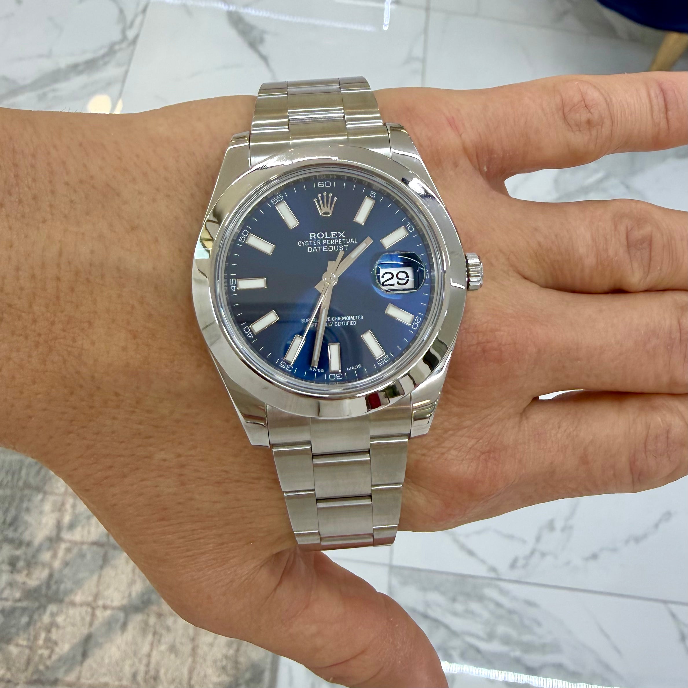 Rolex Datejust 41MM 116300 Blue Dial Smooth Bezel Oyster Stainless Steel Watch