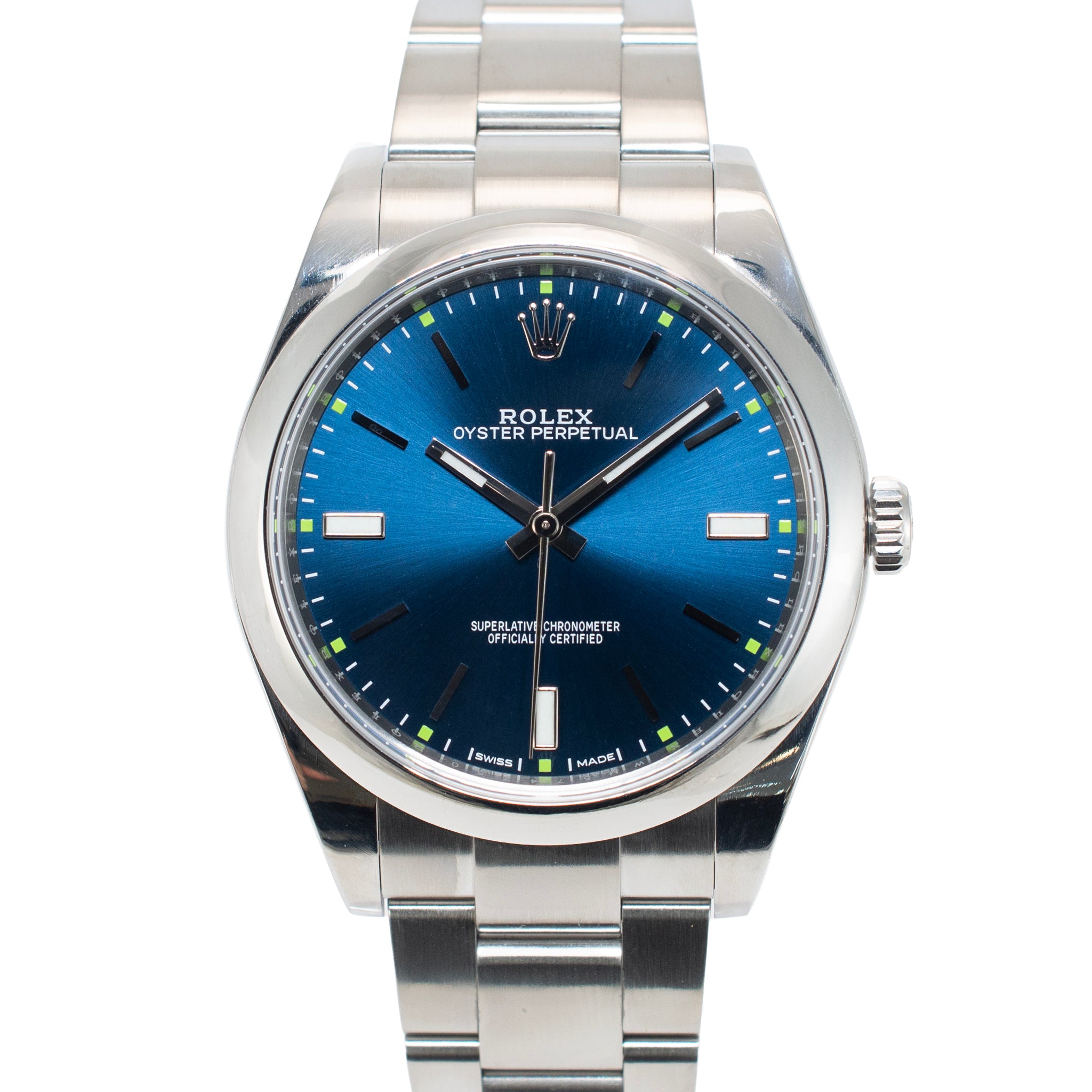 2018 Rolex Oyster Perpetual 39MM 114300 Blue Dial Oyster Stainless Steel Watch