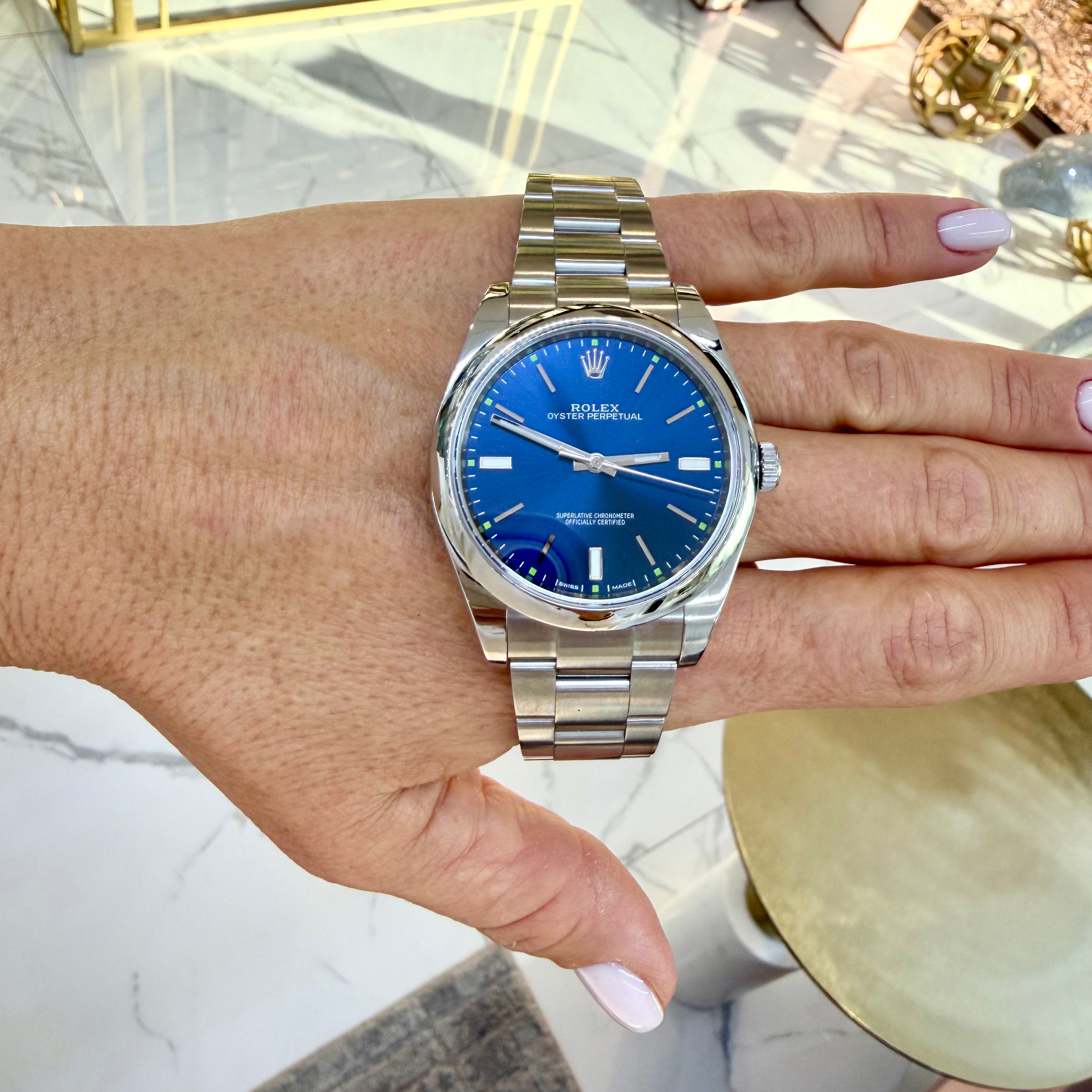 2018 Rolex Oyster Perpetual 39MM 114300 Blue Dial Oyster Stainless Steel Watch