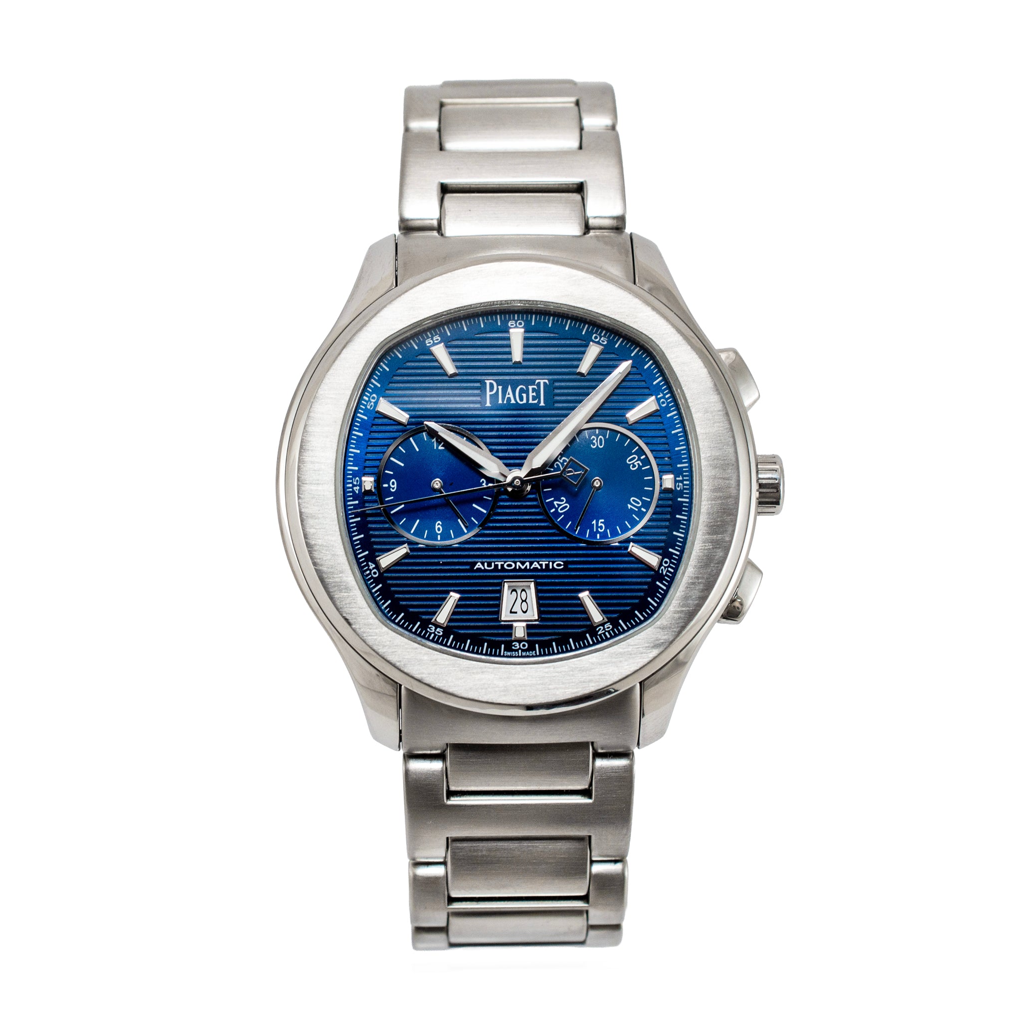 1984年 PIAGET ピアジェ YEAR PLATE 記念プレート箱・冊子付 Piaget Polo S Chronograph 42MM g0a41006 Blue Dial Stainless Steel Watc