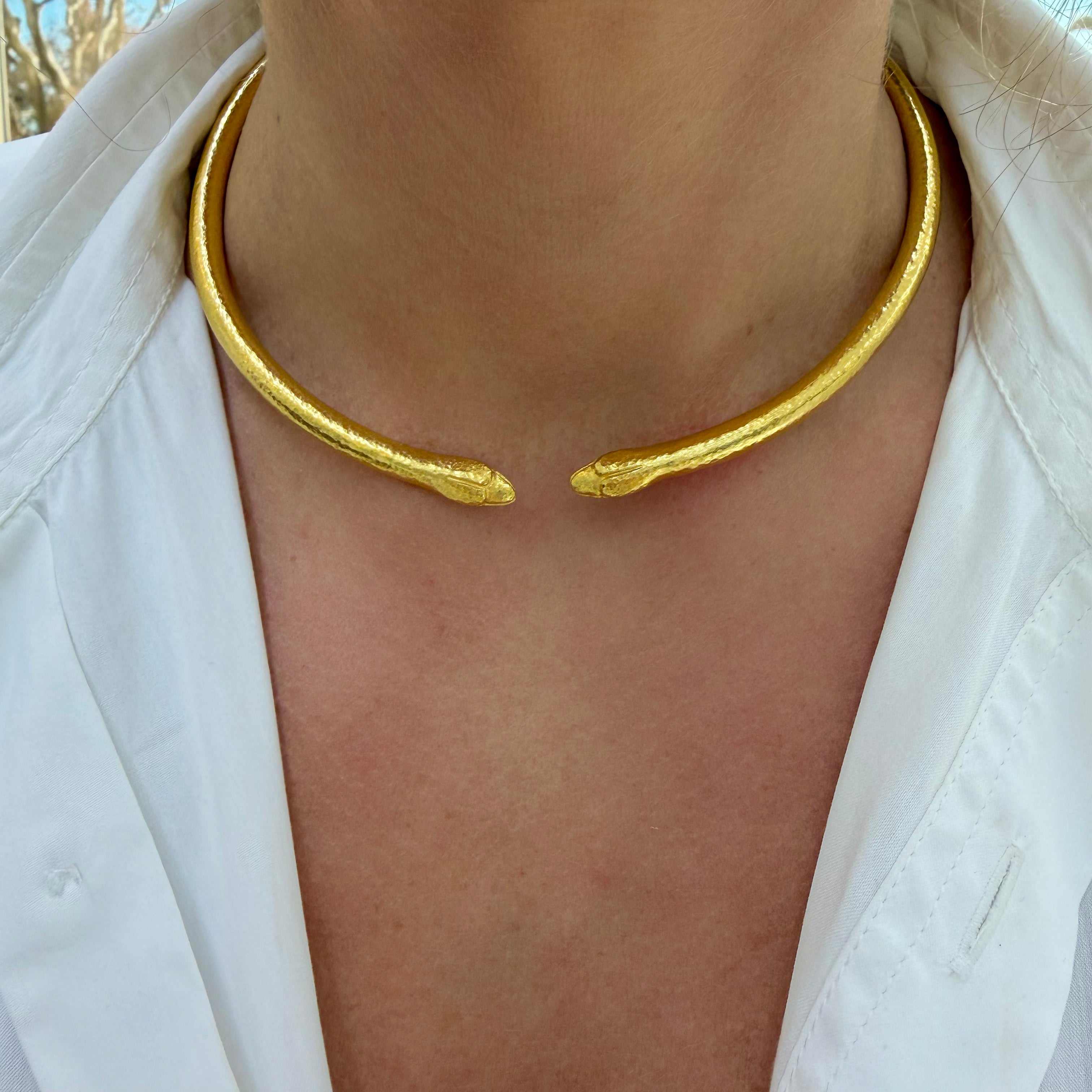 Vintage Lalaounis Solid 22K Gold Greek Double Snake Hinged Collar Necklace