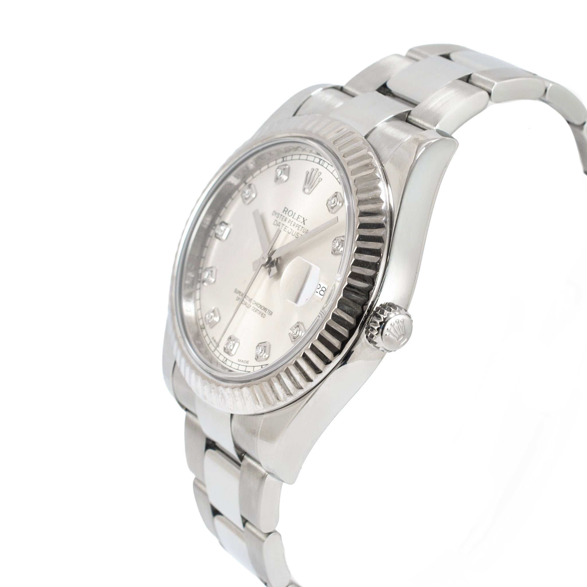 Rolex Datejust 41MM 116334 Fluted Oyster Silver Diamond Dial Steel Watch