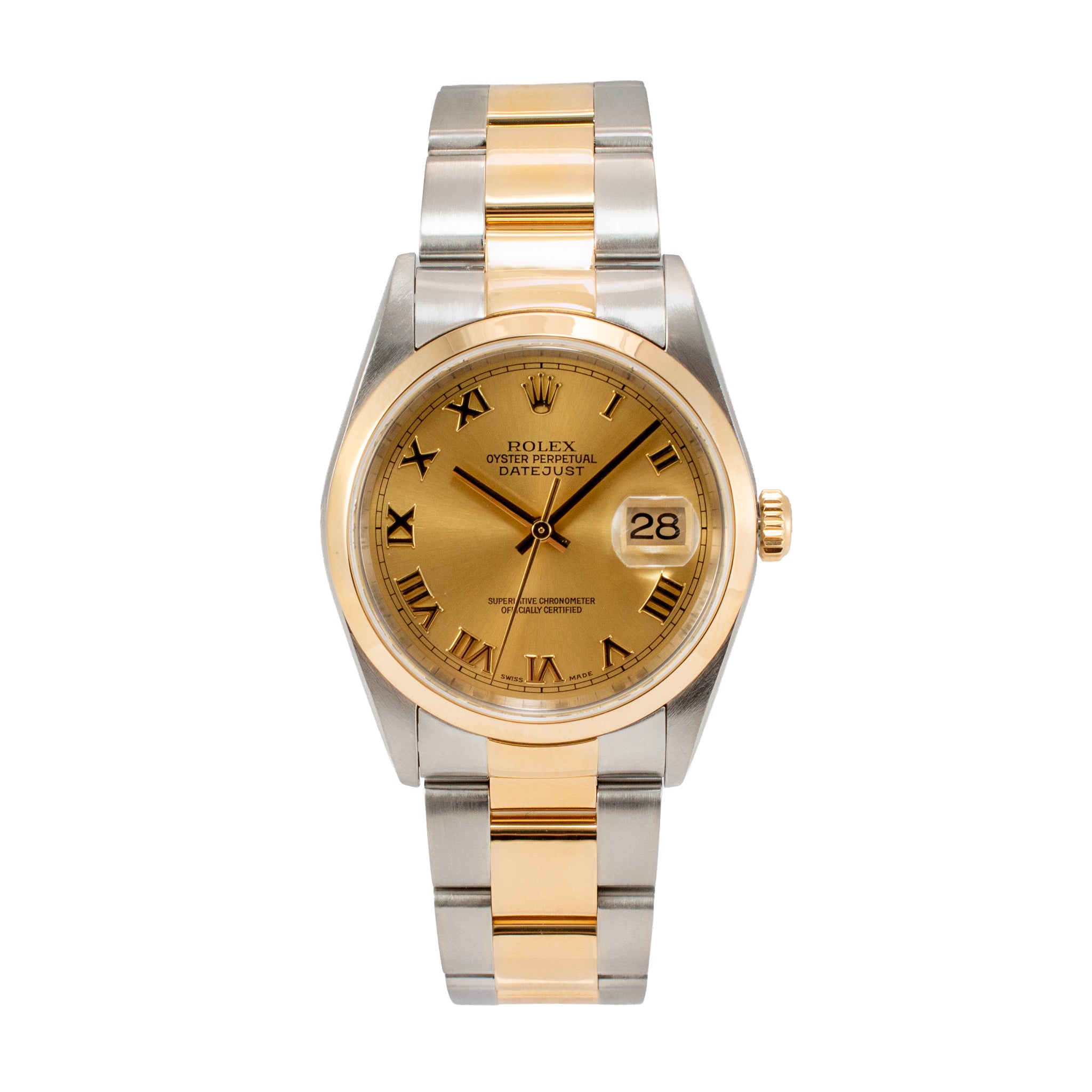 Rolex Datejust 36MM 16203 Champagne Roman Two Tone Oyster Gold Steel Watch