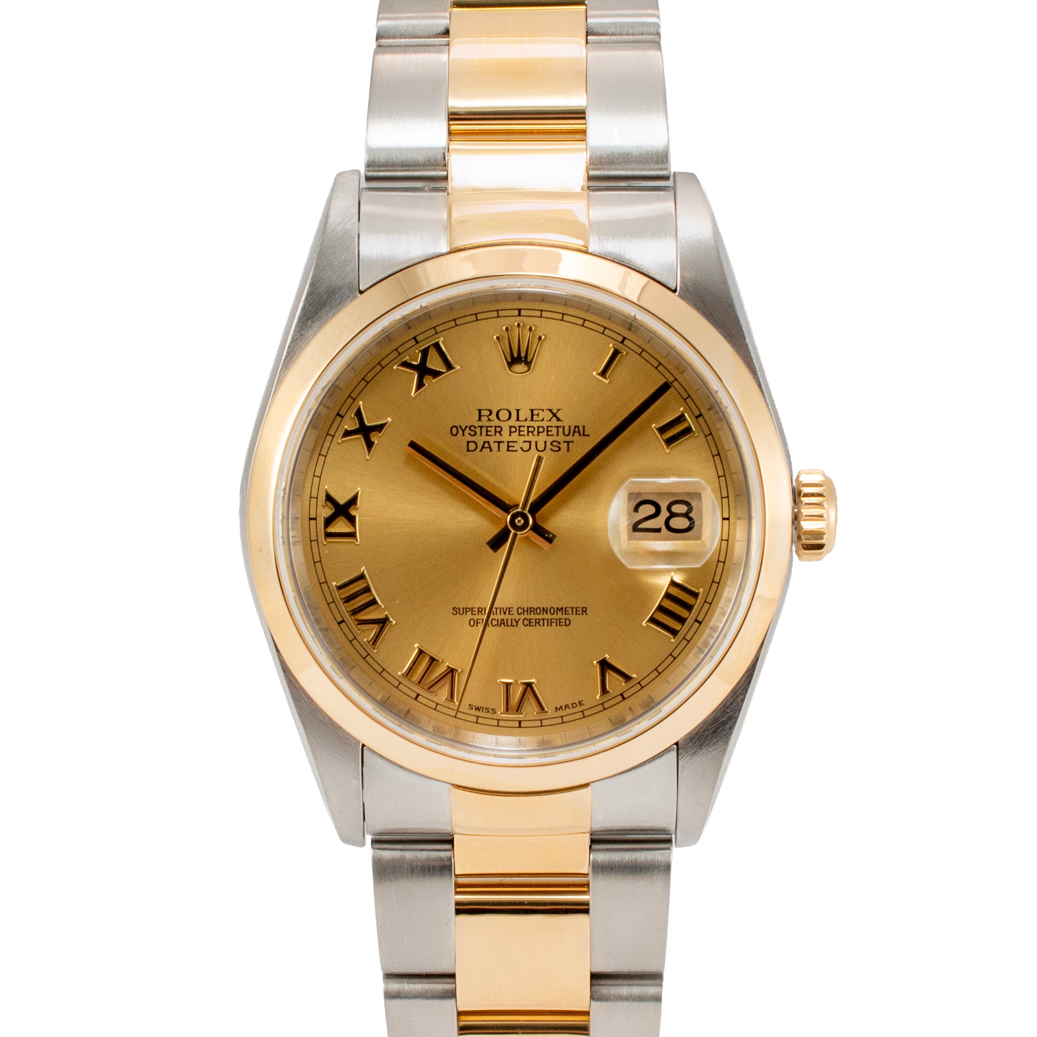 Rolex Datejust 36MM 16203 Champagne Roman Two Tone Oyster Gold Steel Watch