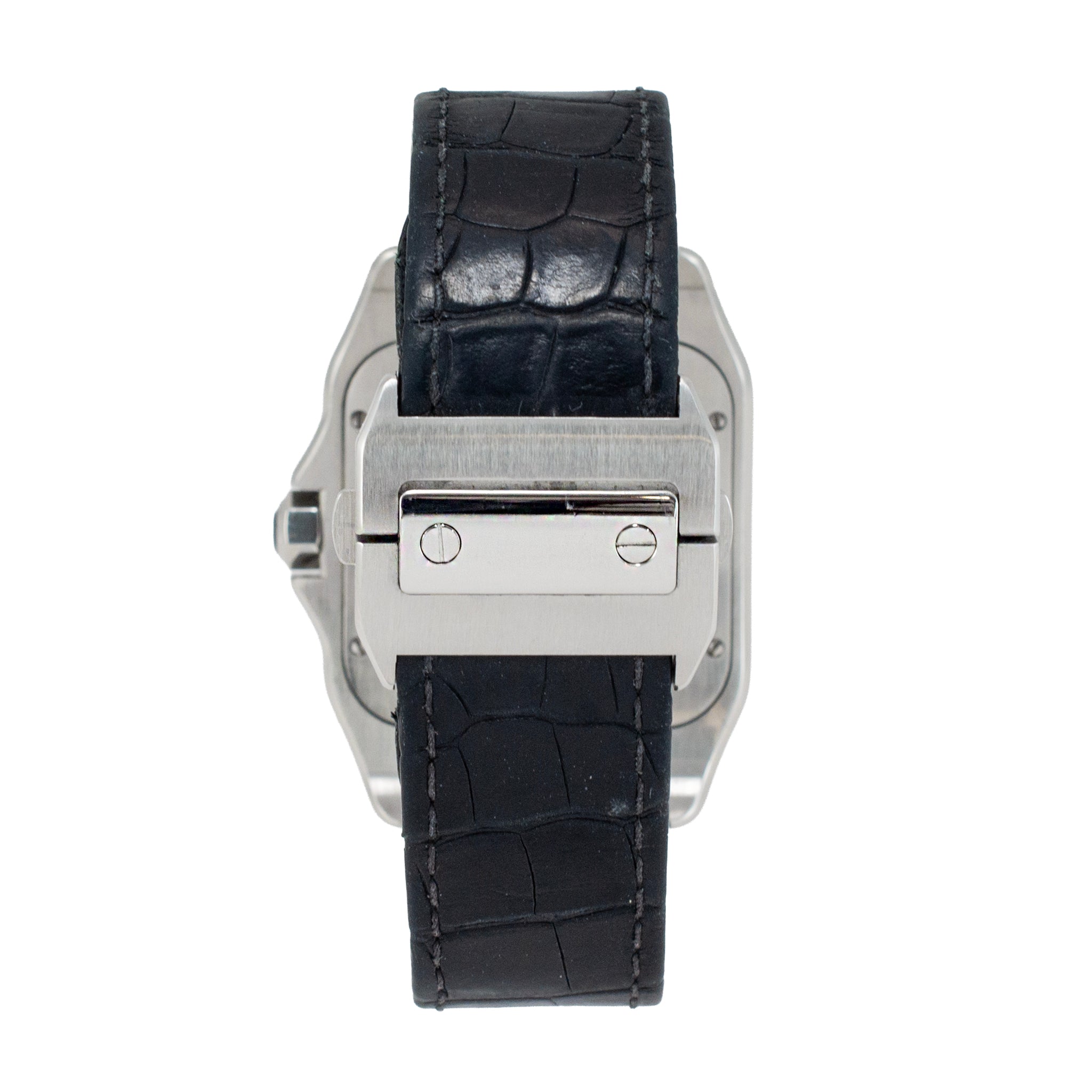 Cartier Santos 100 38MM X 51MM 2656 XL Roman Black Leather Stainless Steel Watch