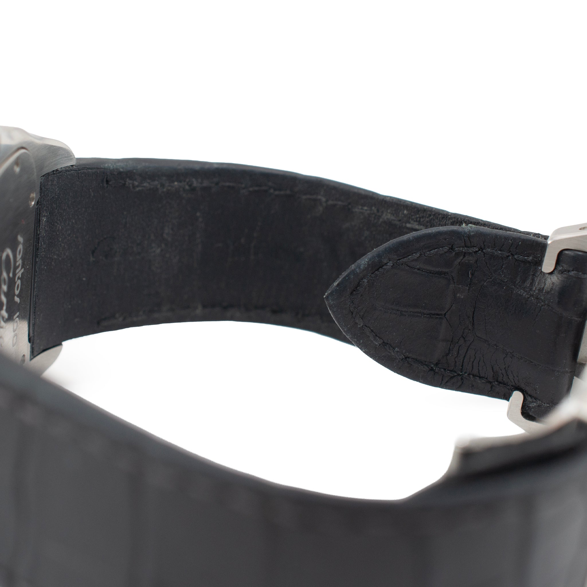 Cartier Santos 100 38MM X 51MM 2656 XL Roman Black Leather Stainless Steel Watch