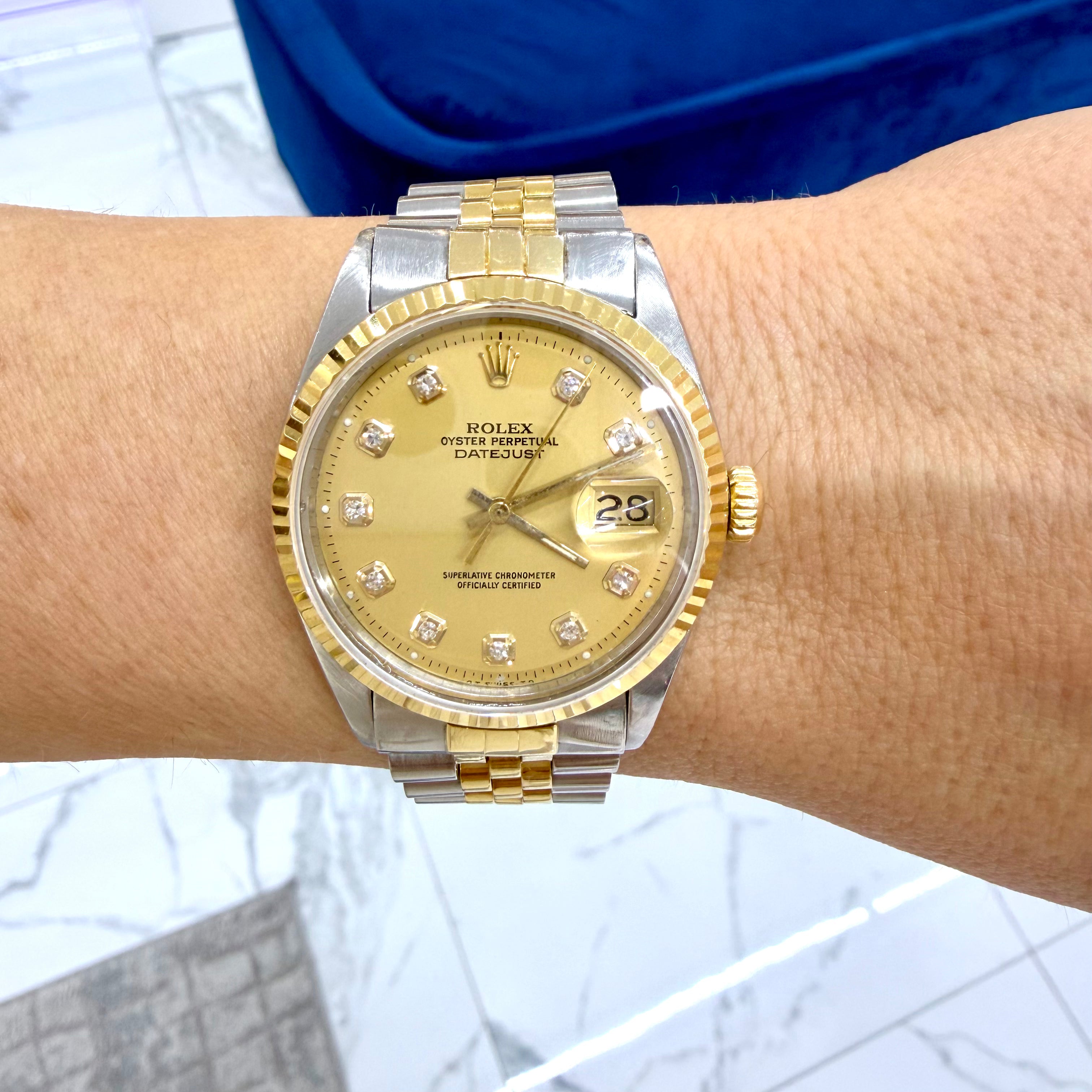 Rolex Datejust 36MM 1601 Champaign Diamond Dial Jubilee Gold Steel Watch