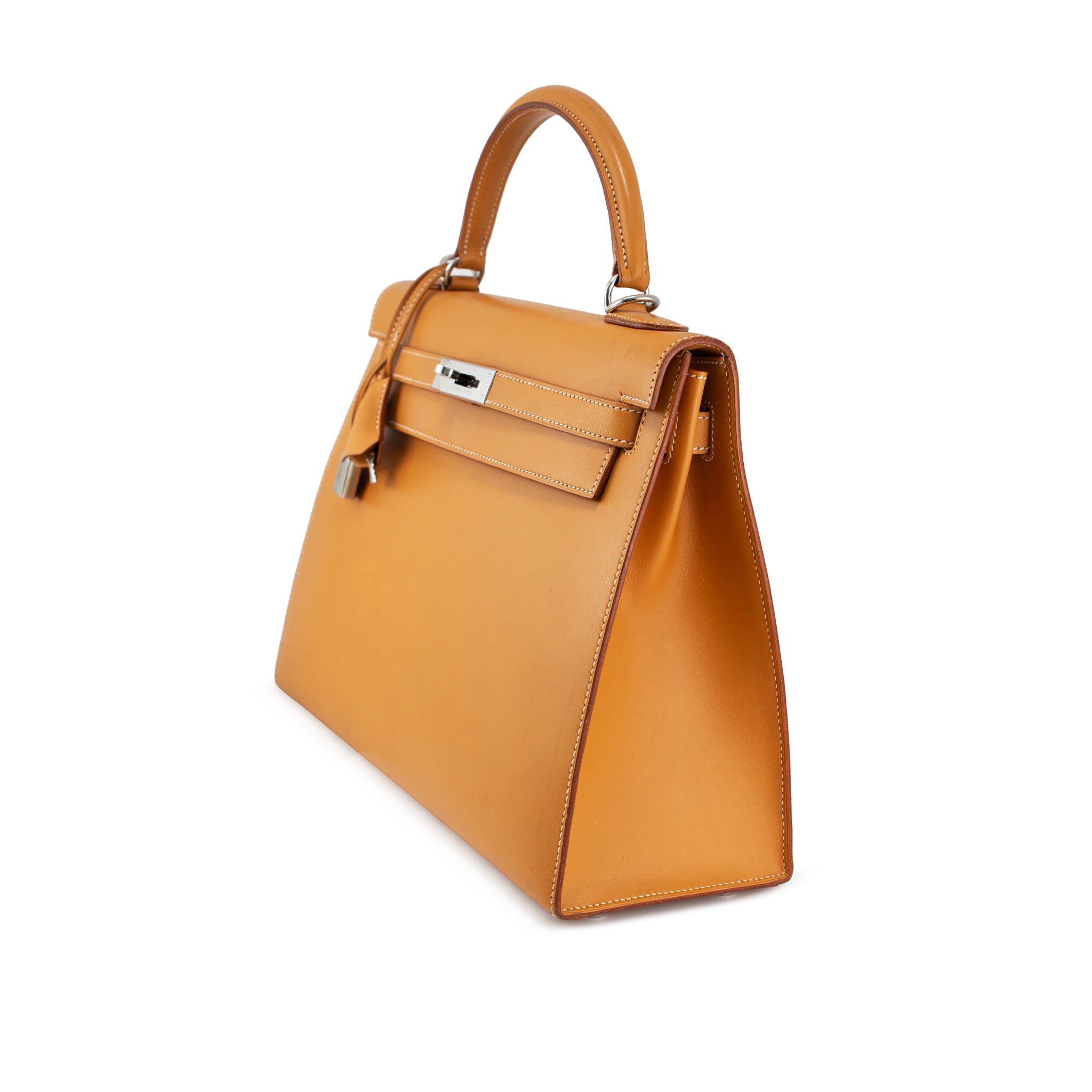 Hermès Kelly 32 Gold Box Calf Leather Palladium Hardware Top Handle Bag