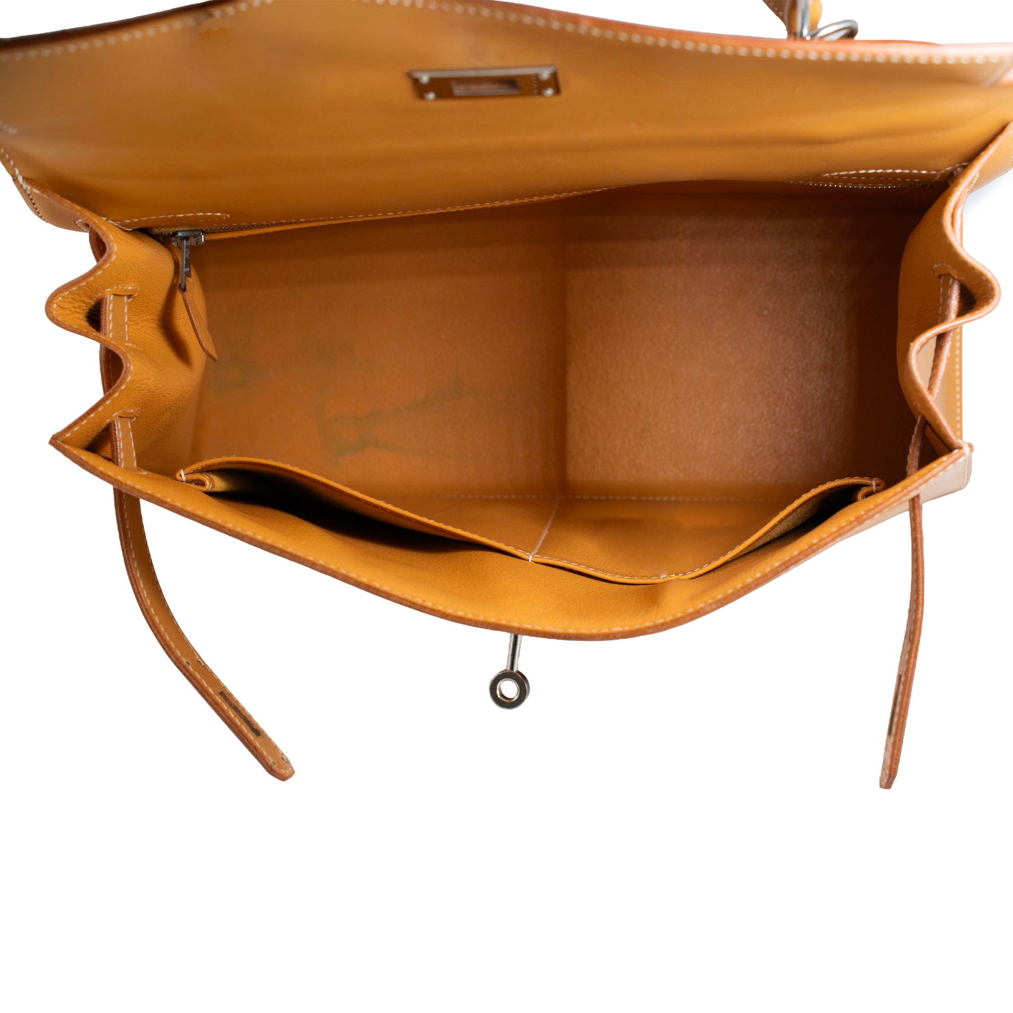 Hermès Kelly 32 Gold Box Calf Leather Palladium Hardware Top Handle Bag