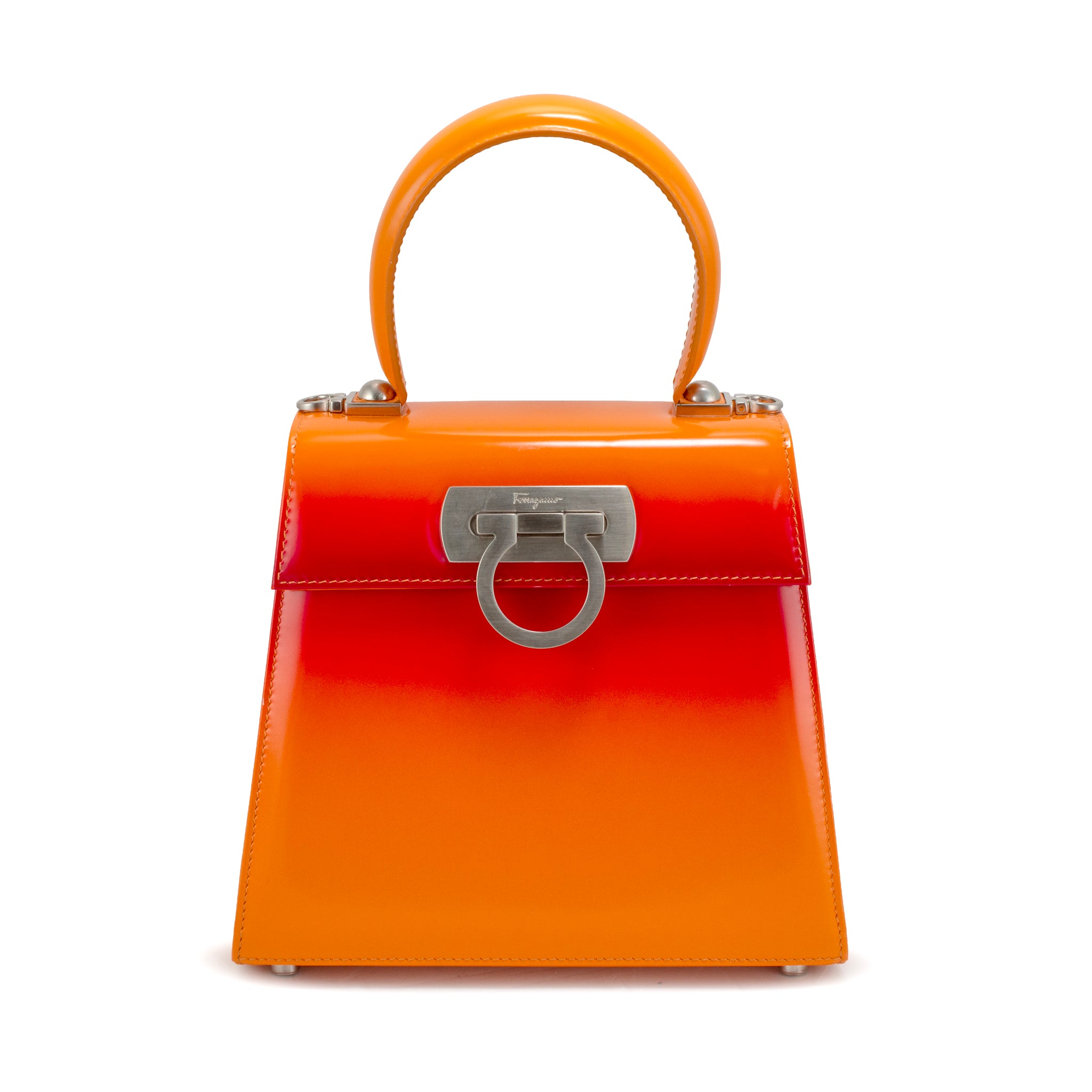 Salvatore Ferragamo Iconic Top Handle 212193 Leather Airbrush Orange Bag