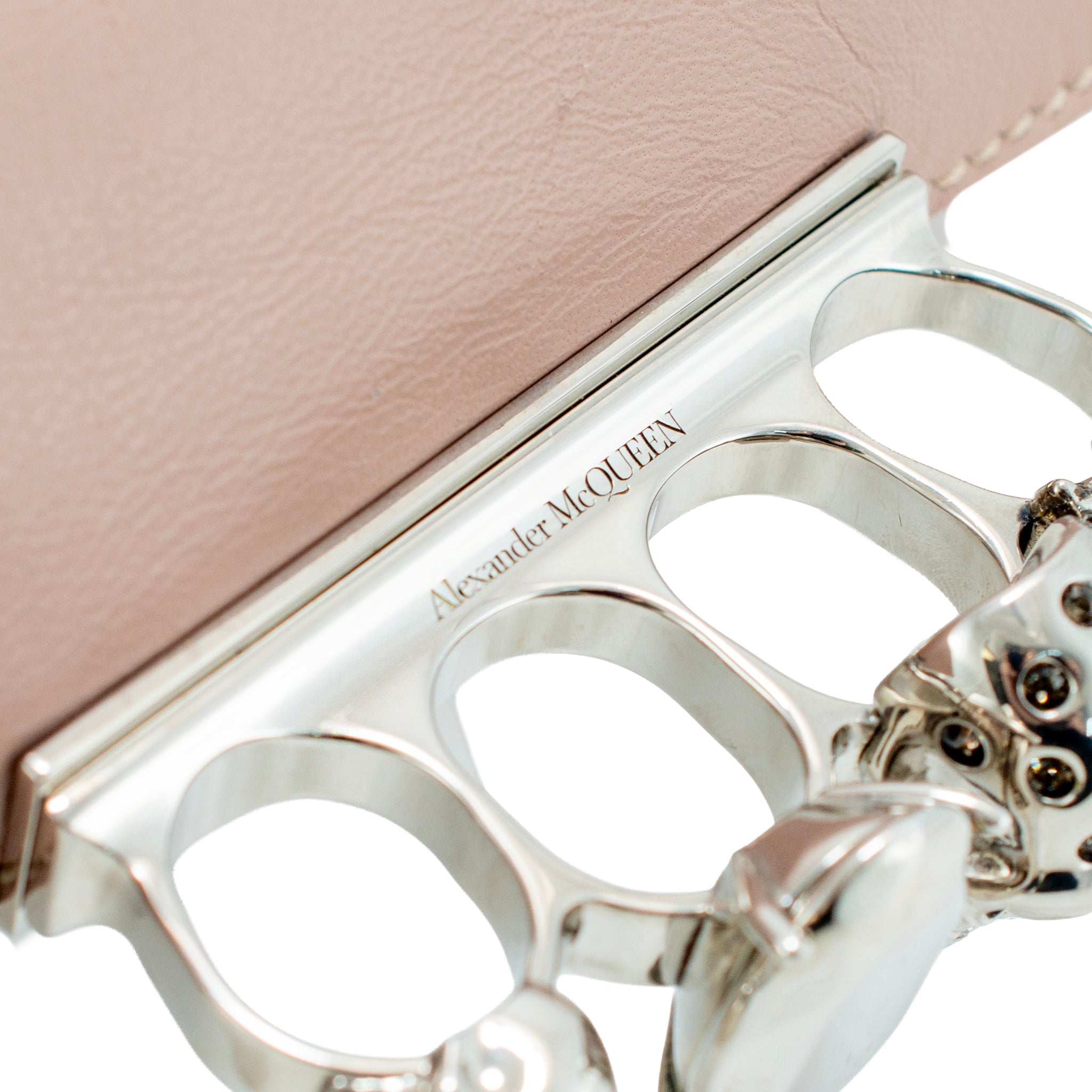 Alexander McQueen Rose Pink Skull Jewel Four-Ring Soft Leather Clutch Bag