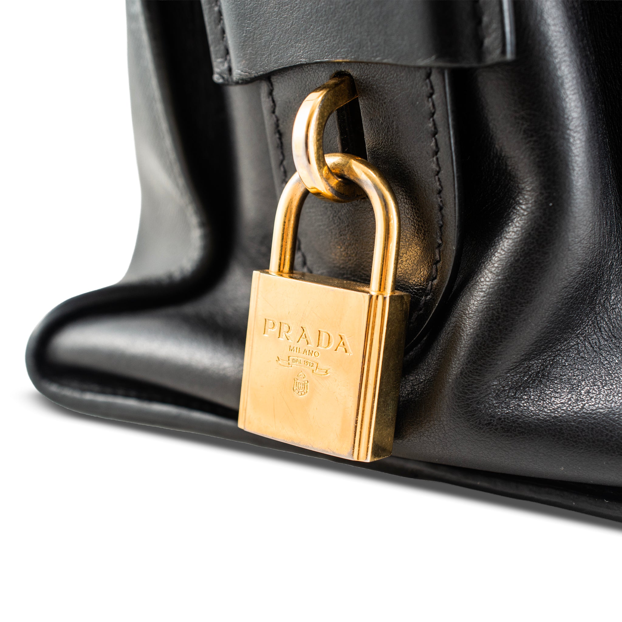 Prada Saffiano City Black Gold Hardware Leather Structured Tote Bag