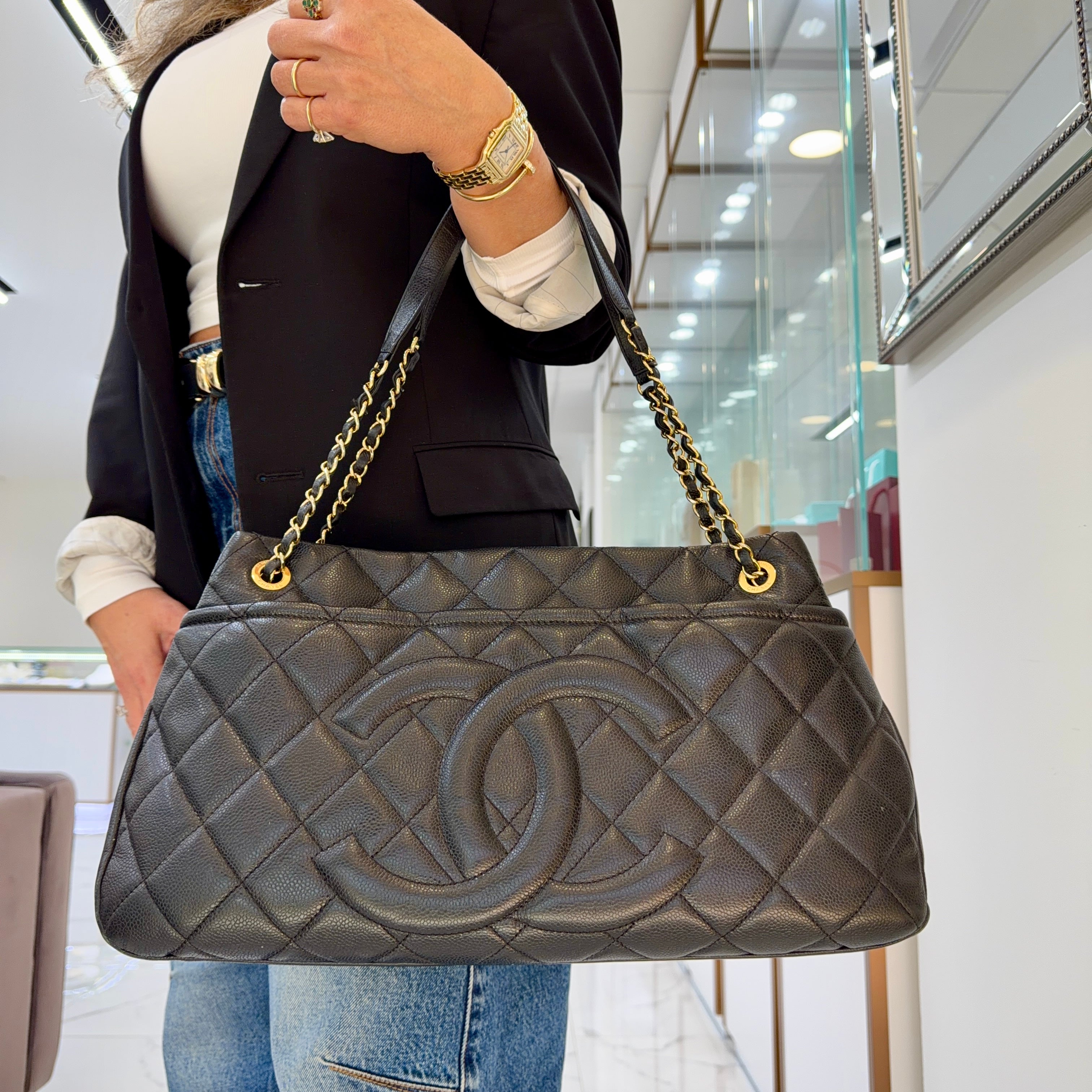 Chanel Timeless Soft Shopper XL Tote Caviar Leather Black Gold-Tone Hardwear Bag