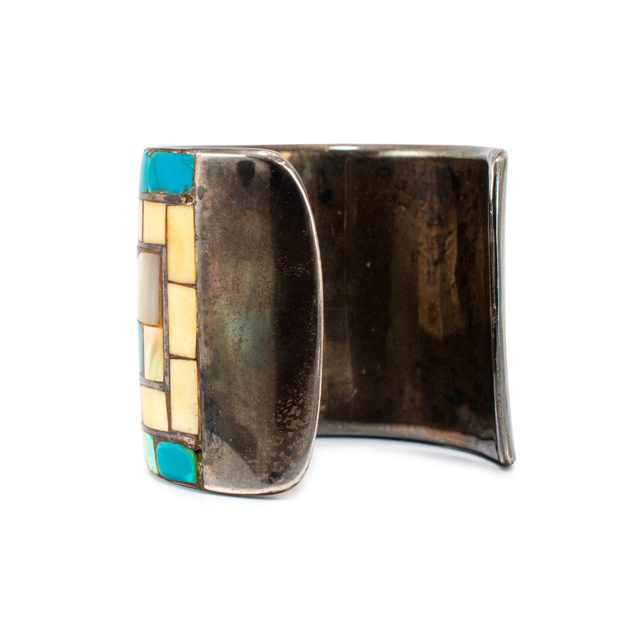 Vintage Neiman Marcus 925 Turquoise Mother of Pearl Abalone Shell Cuff Bracelet