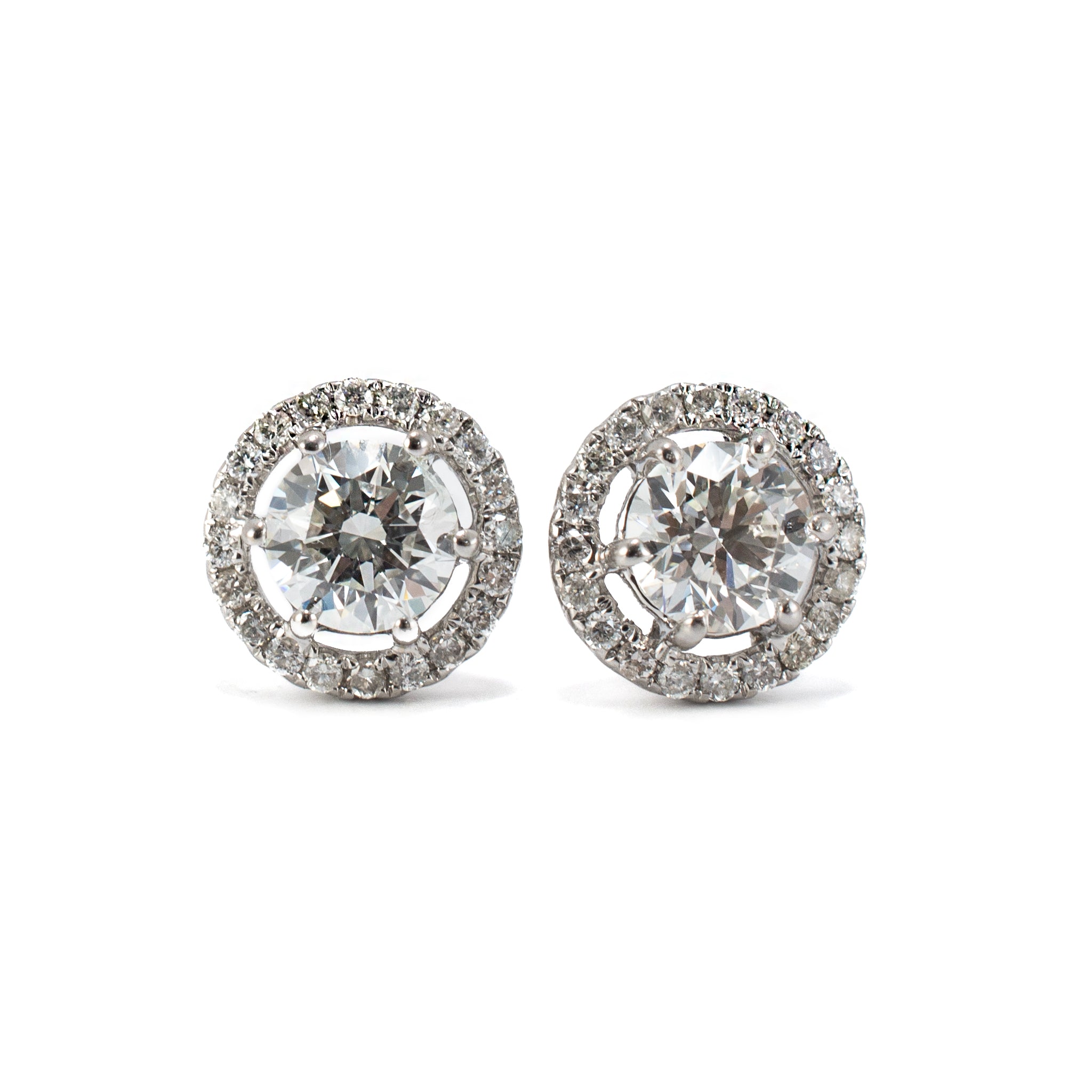 Unisex 18K White Gold GIA 1.21ctw Round Brilliant Cut Diamond Halo Stud Earrings