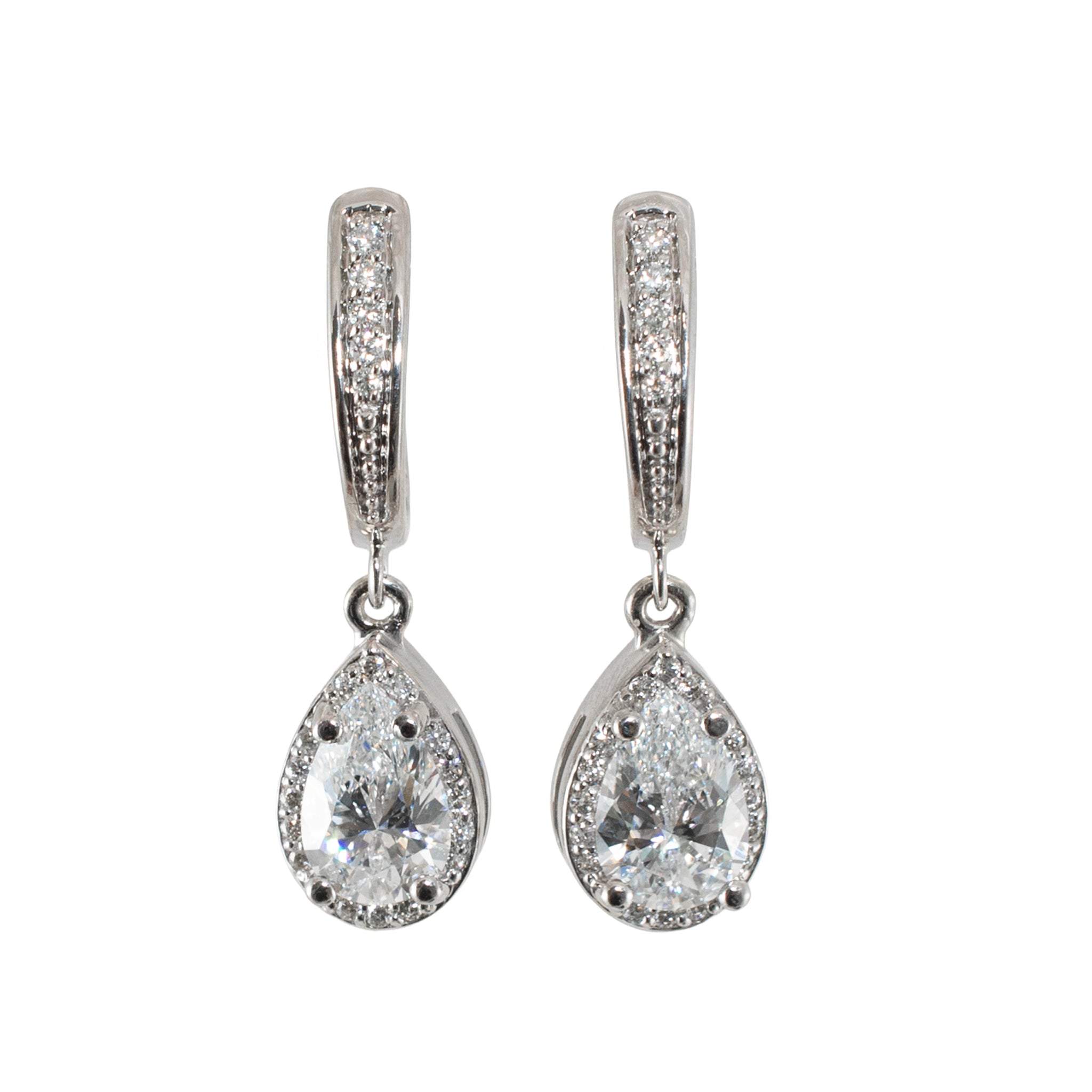 14K White Gold 1.64ctw Gia Pear Shape Halo Diamond Drop Dangle Earrings