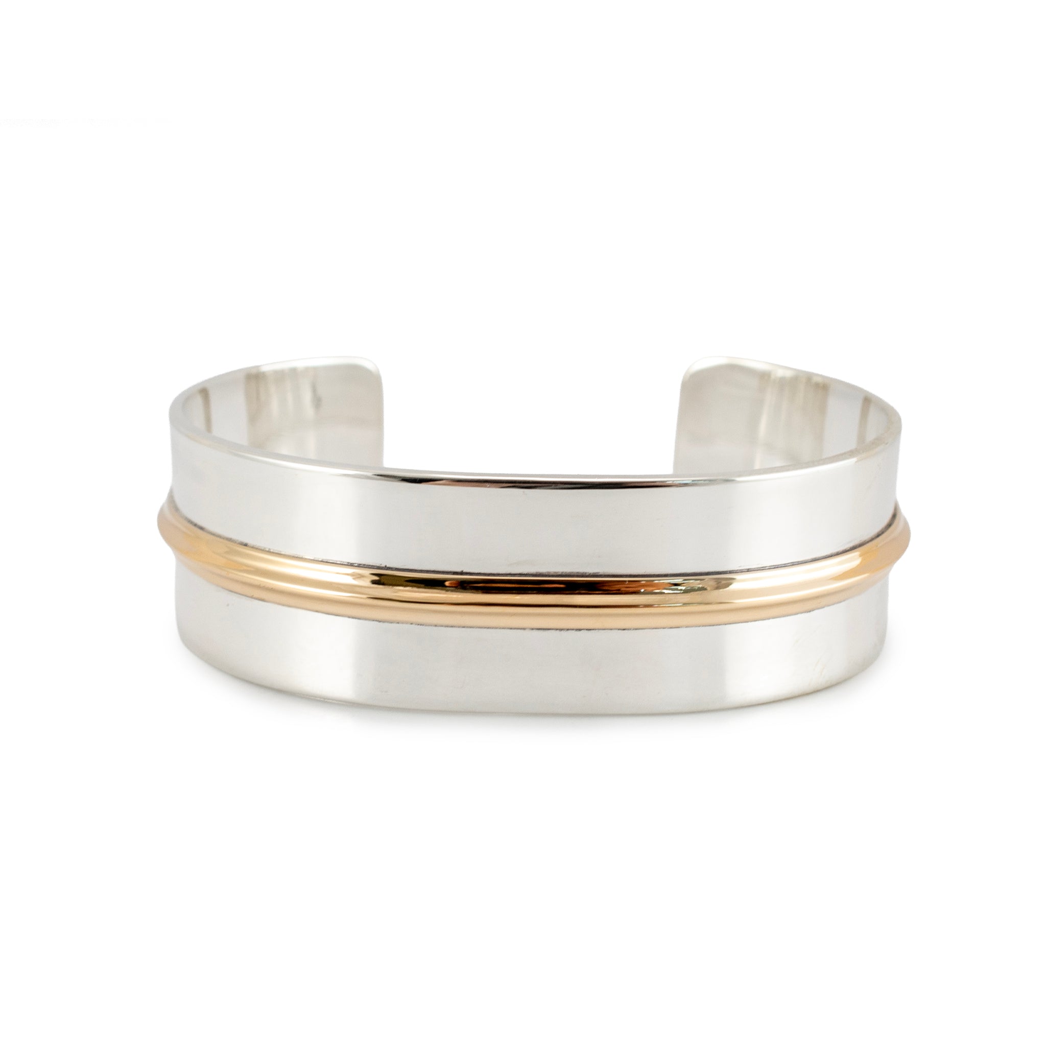 James Avery 14K Yellow Gold 925 Silver Sleek Central Gold Cuff Bangle Bracelet